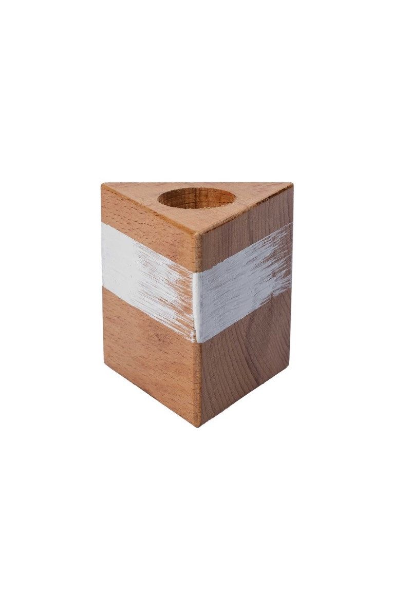 INNA-Glas Kerzenhalter Kerzenleuchter KARLINA, dreieckig, für Stabkerzen bis ca. Ø2,5cm, Natu