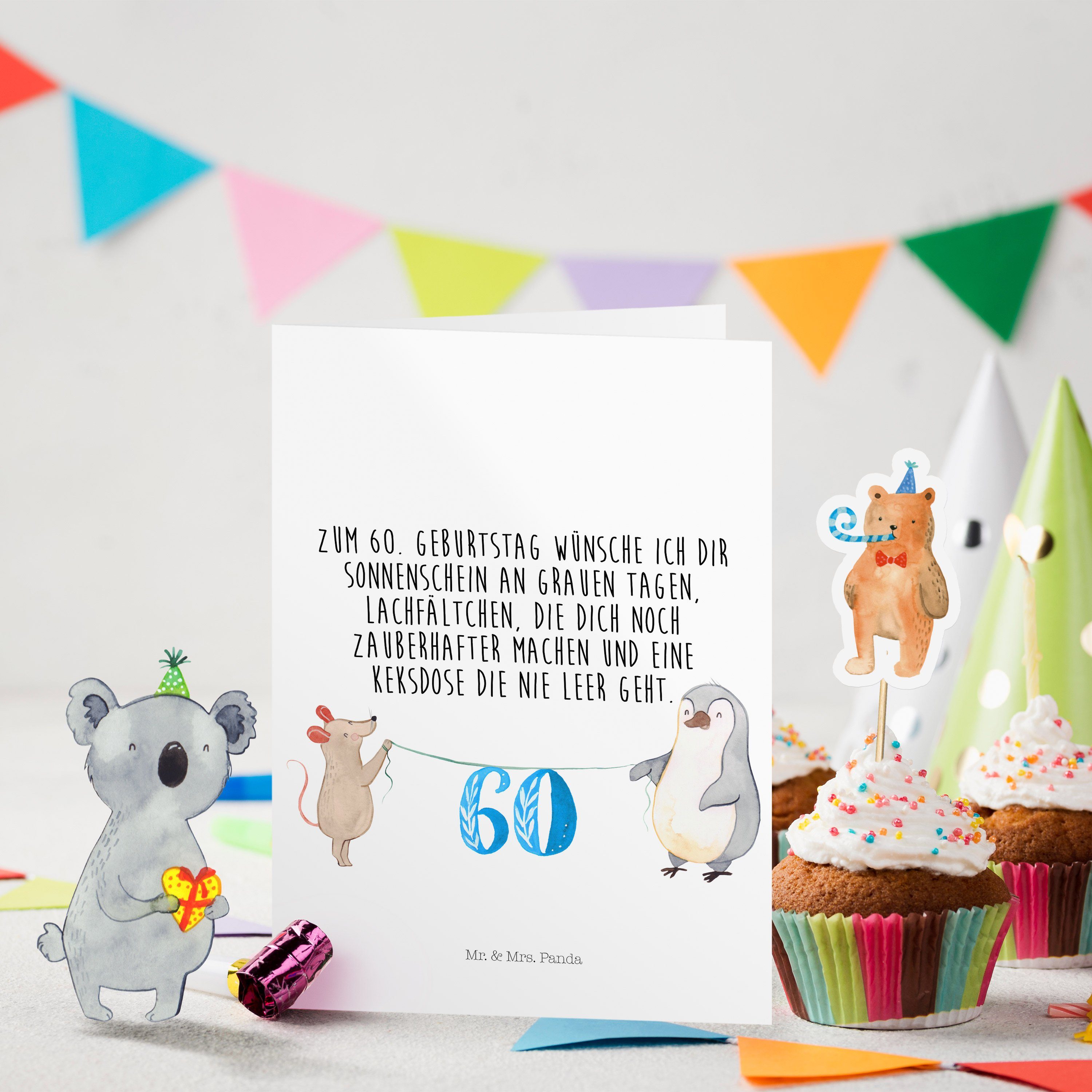 Mr. & Mrs. Panda Maus Geburtstag Pinguin - Weiß 60. - Geburtstag Klappkarte, Geschenk, Geburtstagskarten