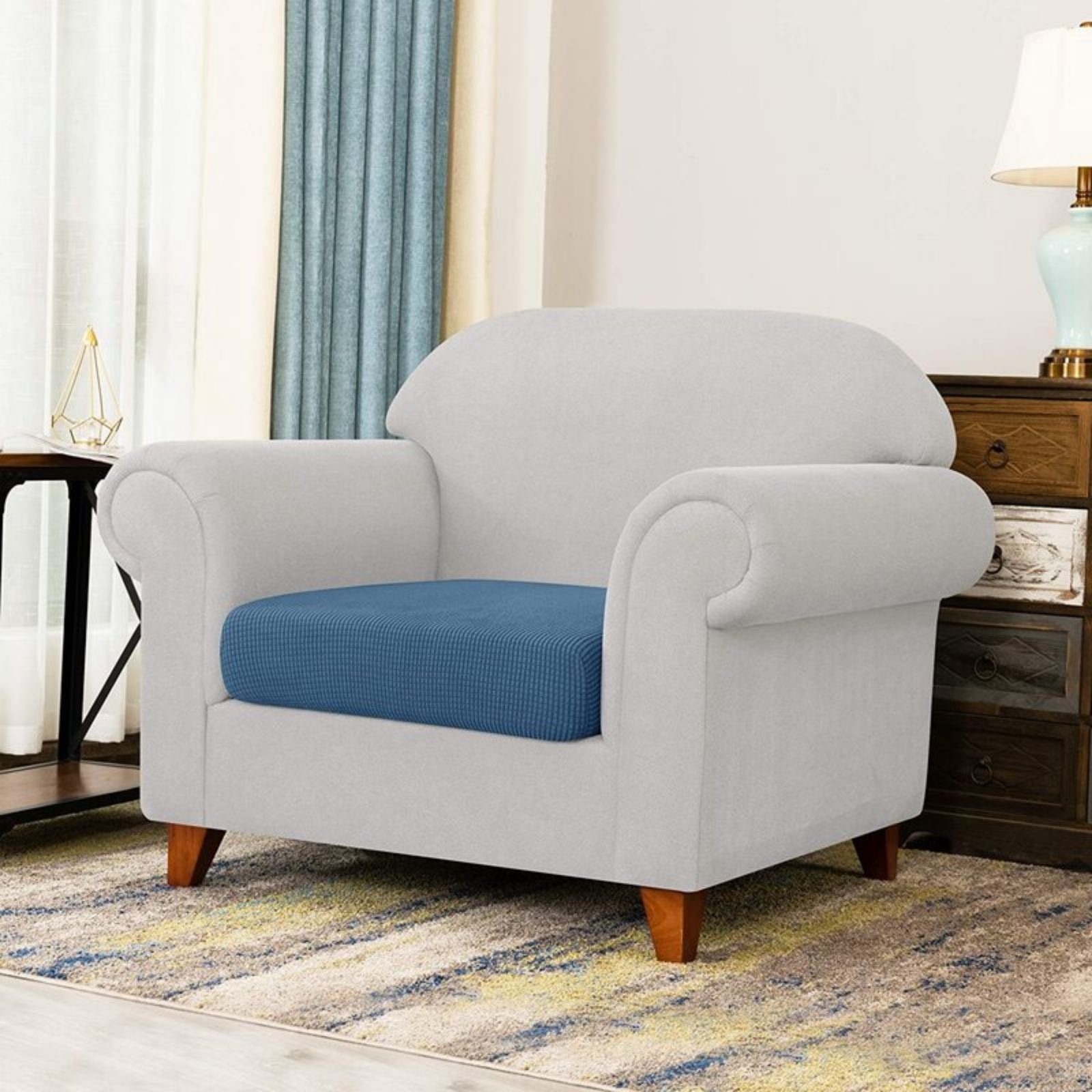 Sofahusse CHUN YI 1 haustierfreundlich Denimblau mit Sitzkissenbezug, Stretch Design, Sofa kariertem CHUNYI, Stück