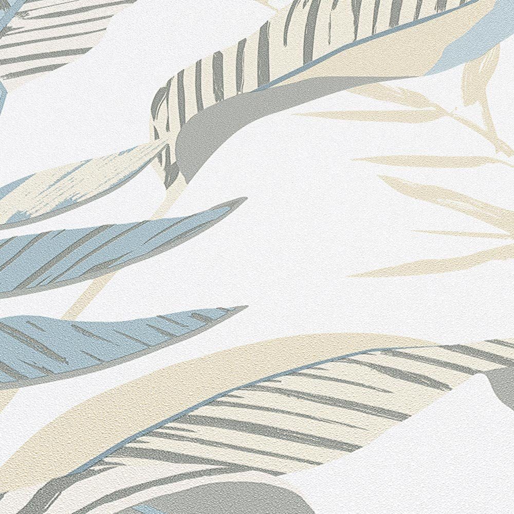 Erismann Vliestapete Blätter Weiß Grün Beige Glanz Elle Decoration 10332-07