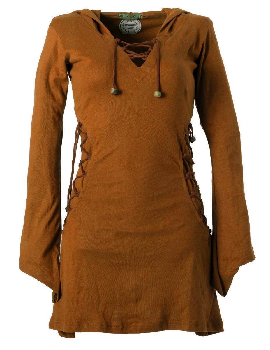 Vishes Zipfelkleid Elfenkleid mit Zipfelkapuze Bändern zum Schnüren Ethno, Hoody, Gothik Style dunkelorange | Kleider