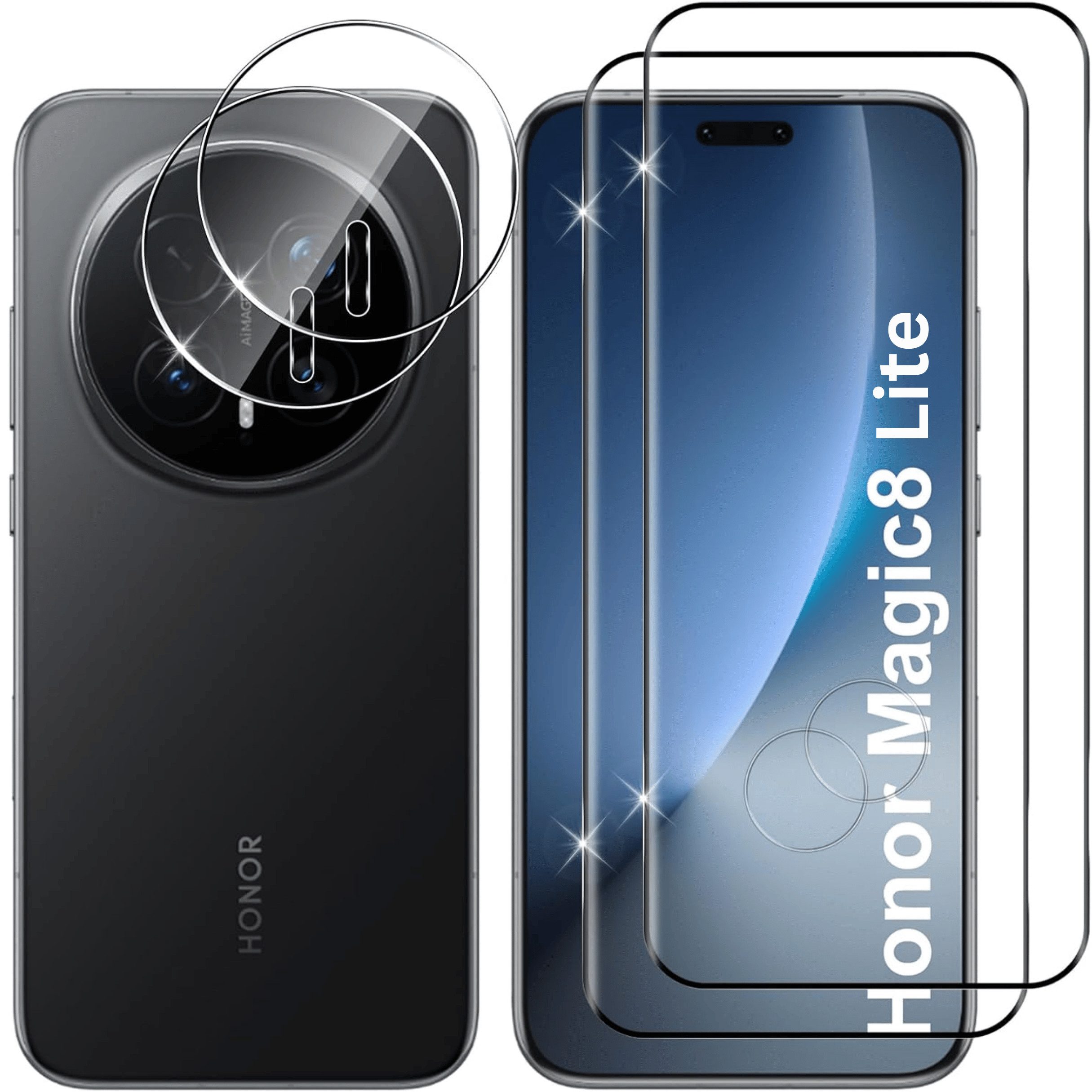 SmartUP Displayschutzglas 2X Schutzglas für Honor Magic 8 Lite Display Kamera Panzerfolie Screen für Honor Magic 8 Lite, 4 Stück, Rundumschutz, passgenaue Verarbeitung