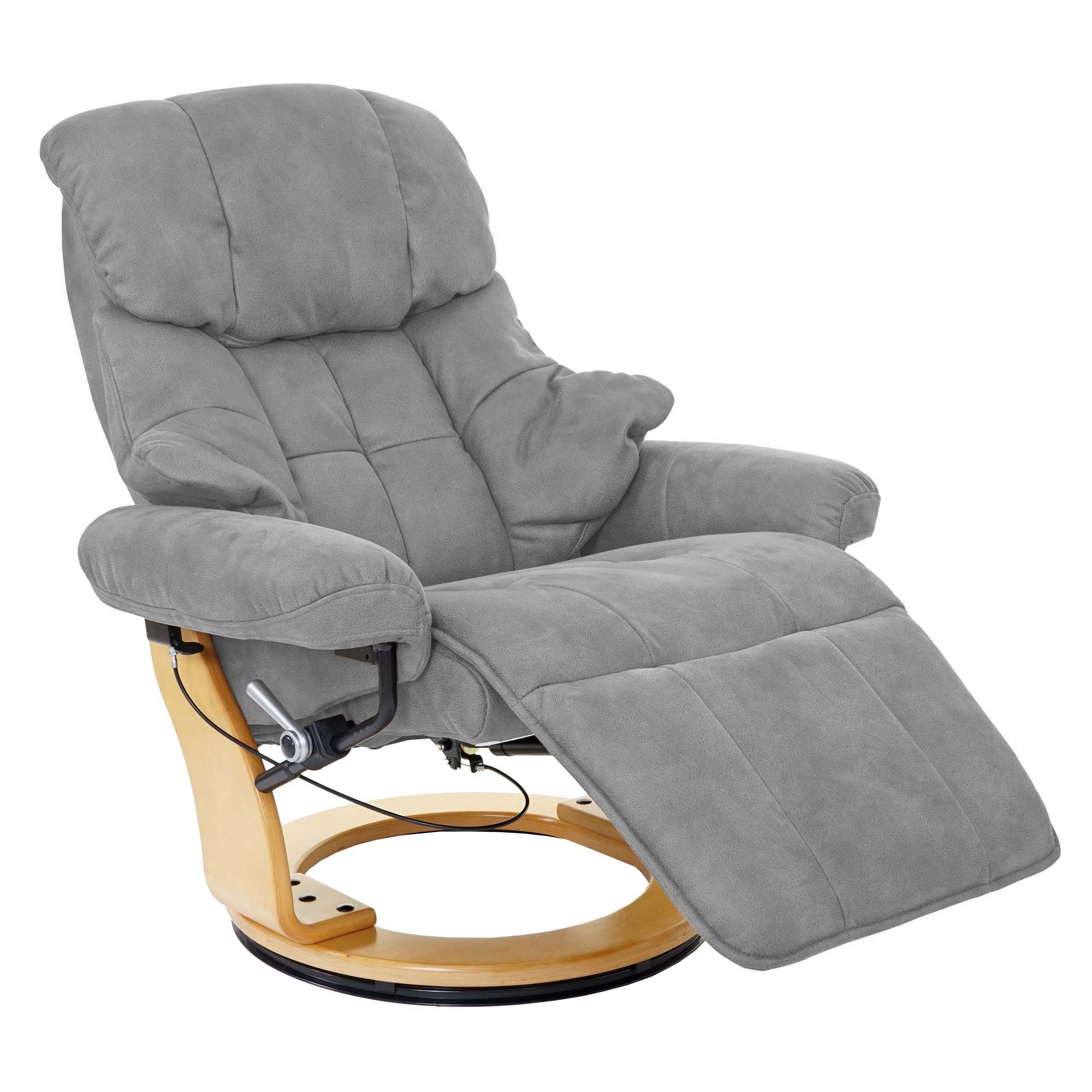 MCA furniture Relaxsessel Windsor 2-S, Fußstütze und Rückenlehne separat verstellbar, extradicke Polsterung hellgrau, naturbraun