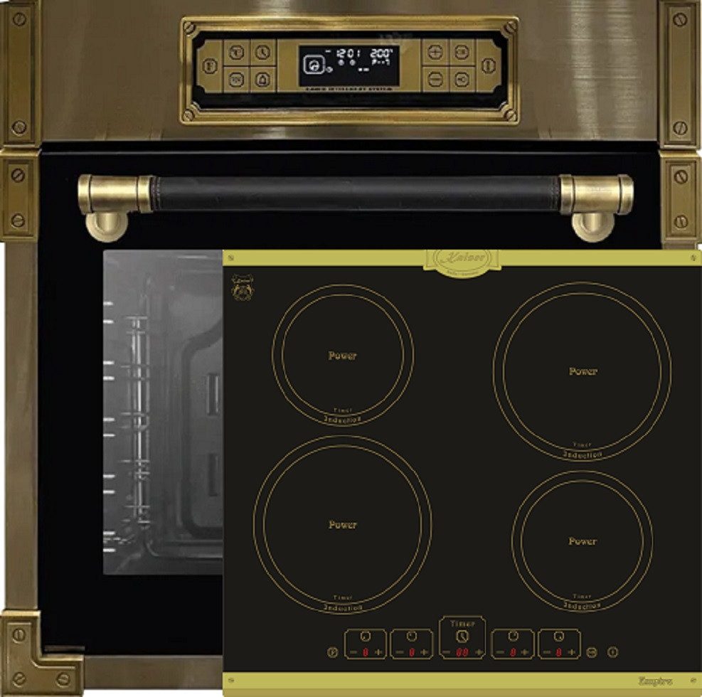 Kaiser Küchengeräte Backofen-Set Herd Set Autark Retro Einbau Backofen Elektro, 80 L mit Induktionskochfeld Autark 60 cm 4 Zonen mit Booster EH 6726 AD+KCT 6195 IEm., mit 1-fach-Teleskopauszug