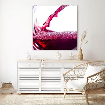 Primedeco Glasbild Wandbild Quadratisch Rotwein in Glas eingeschenkt mit Aufhängung, Getränke