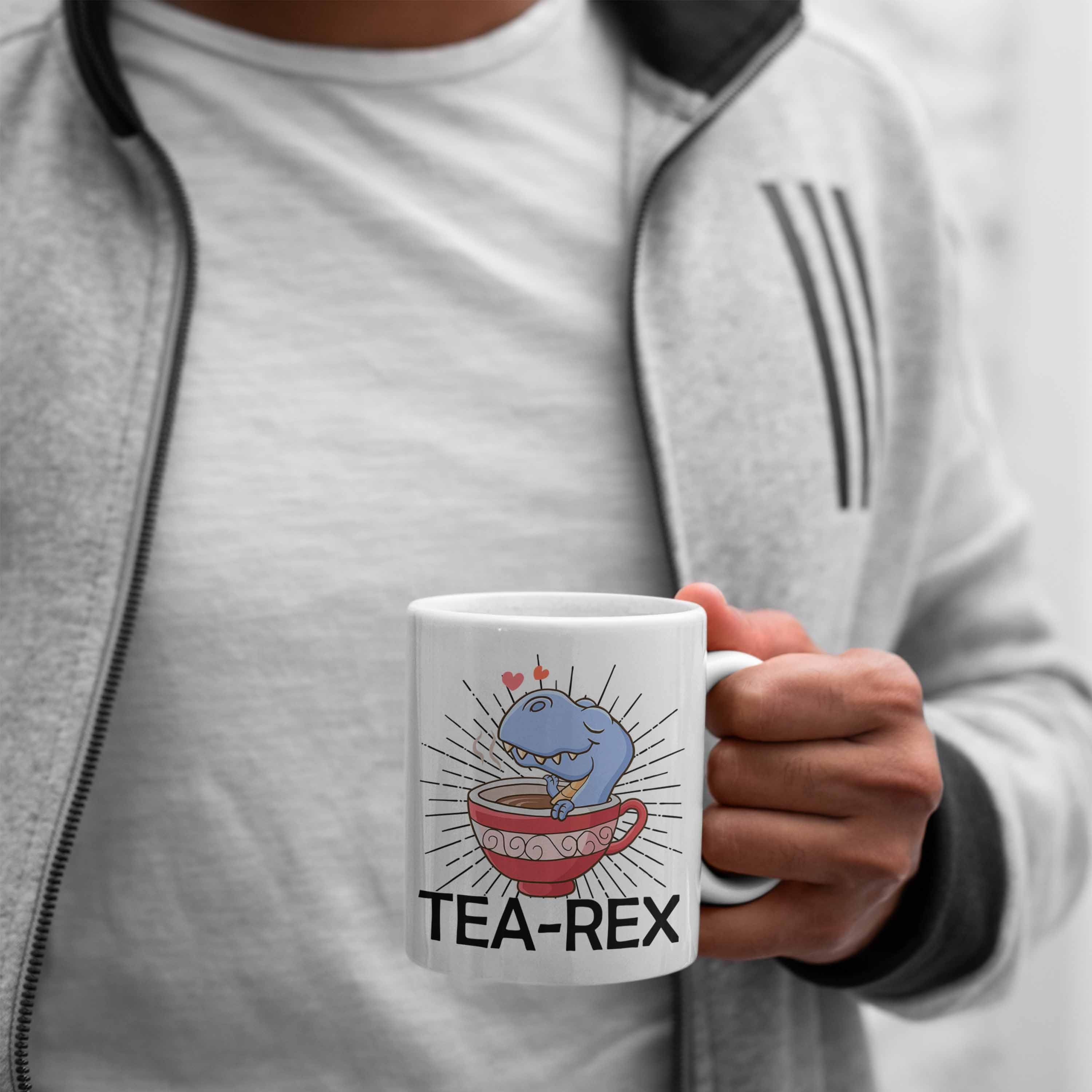 Trendation - Geschenk Wortspiel Tea Dinosaurier Weiss T-Rex Tasse Geschenkidee Trendation Tasse Rex