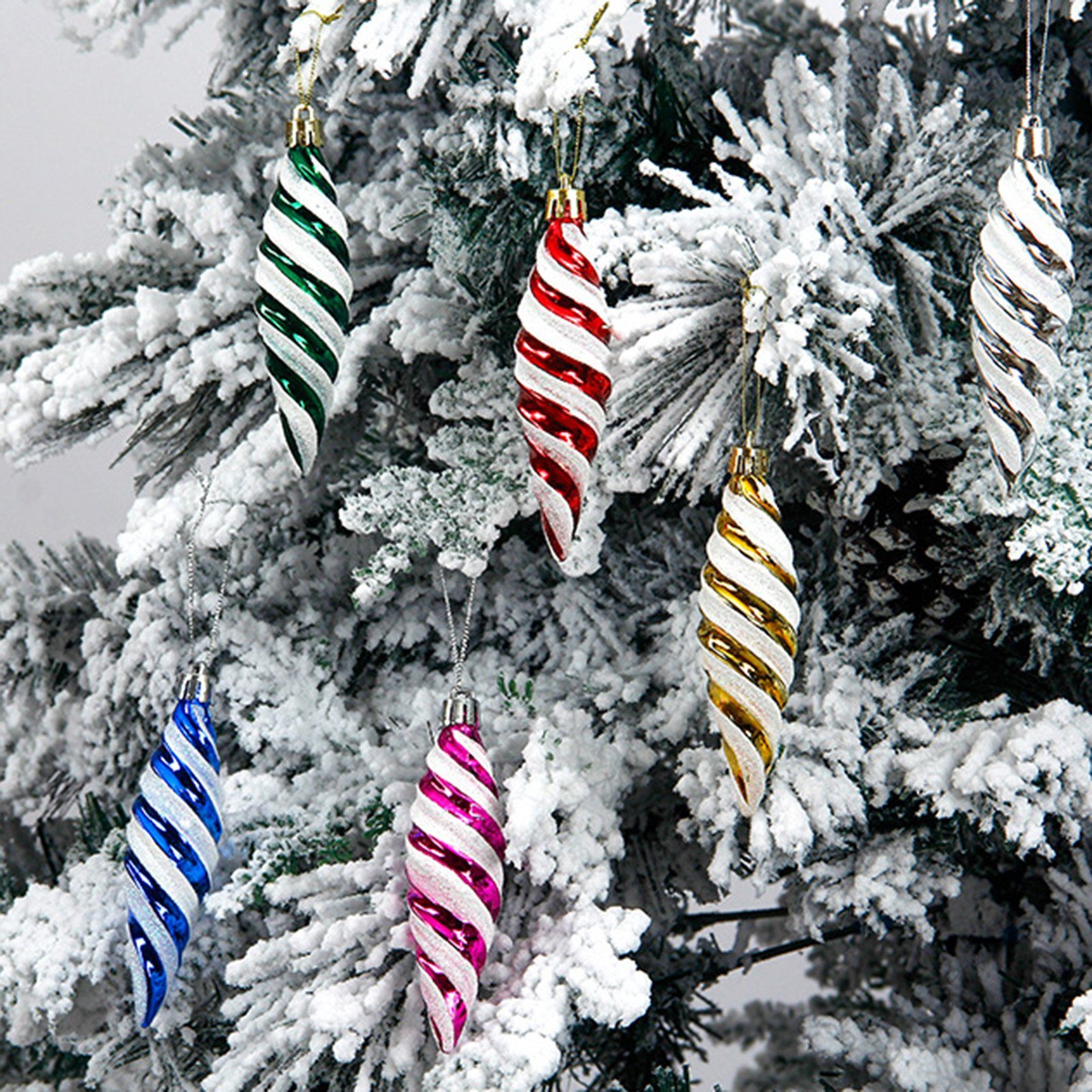 Rutaqian Spitzer Farben) Leuchtende 12 Schlüsselbändern Hängedekoration Spiralanhänger (Bemalte Weihnachtsbaum-Anhänger Dekohänger mit Roségold Spiralfaden Stück