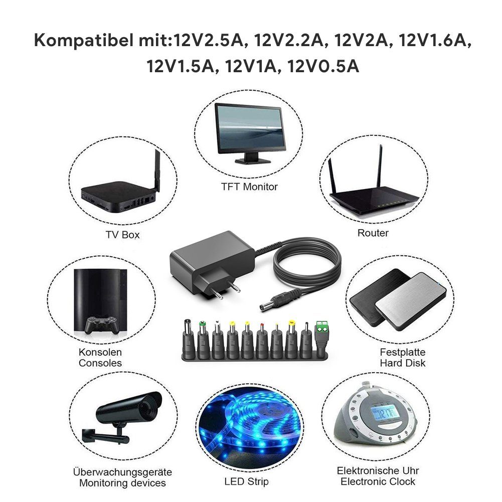 HKY 12V 2A Universal Netzteil Ladegerät AC Adapter für FritzBox Scanner Notebook-Netzteil (Router Externe Festplatte LED Strip Wasserpumpe Lautsprecher)
