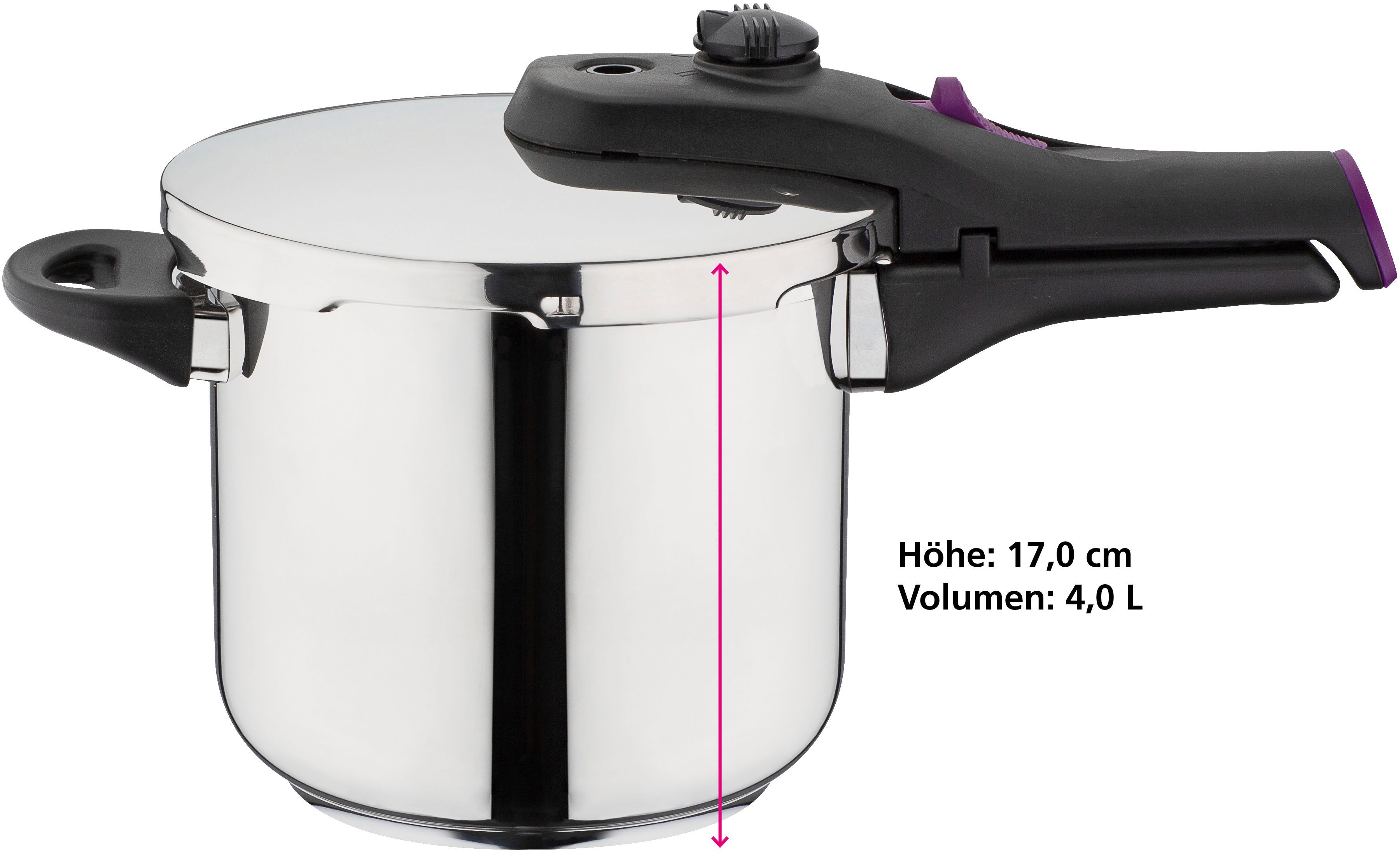 GSW Schnellkochtopf 4l Dampfkochtopf zum Bio-/Schnellgaren System RAPID, Edelstahl 18/8 (1-tlg), Fassungsvermögen 4 l, 2 Garstufen, Innenskala, Induktion