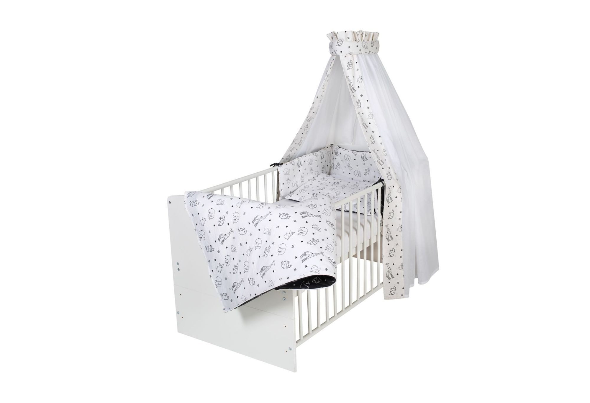 Schardt Komplettbett Komplettbett Classic-Line weiß 70x140 cm mit Bettset Origami black