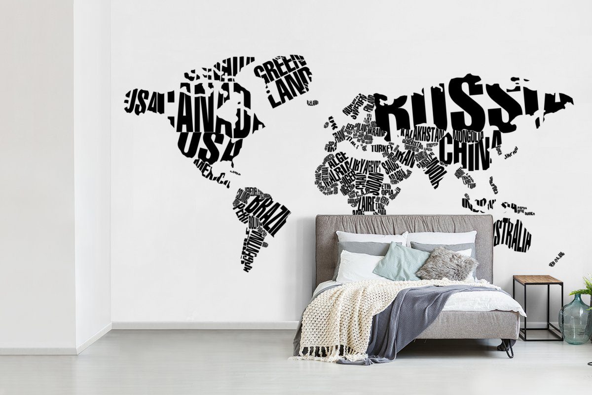 Junge Wallpaper Tapete - - Weiß Weltkarte Vinyl MuchoWow Schwarz Matt, - Wörter - Wohnzimmer, St), Kind für (6 Schlafzimmer, Fototapete Mädchen, - - Kinderzimmer, bedruckt,