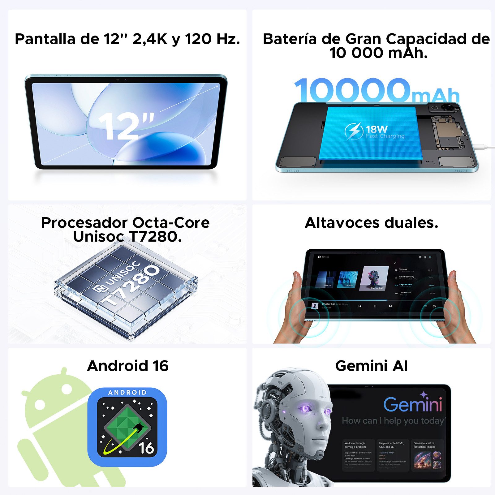 Aorlym AP12 Android 16 Tablet mit Tastatur, 12 zoll, 2.4K 120Hz, 10000mAh/18W Tablet (12", 128 GB, Android 16, WiFi, 48GB RAM(8+ 40GB erweitert)+128GB ROM, Gemini AI, 5G WiFi, Face ID/GPS)