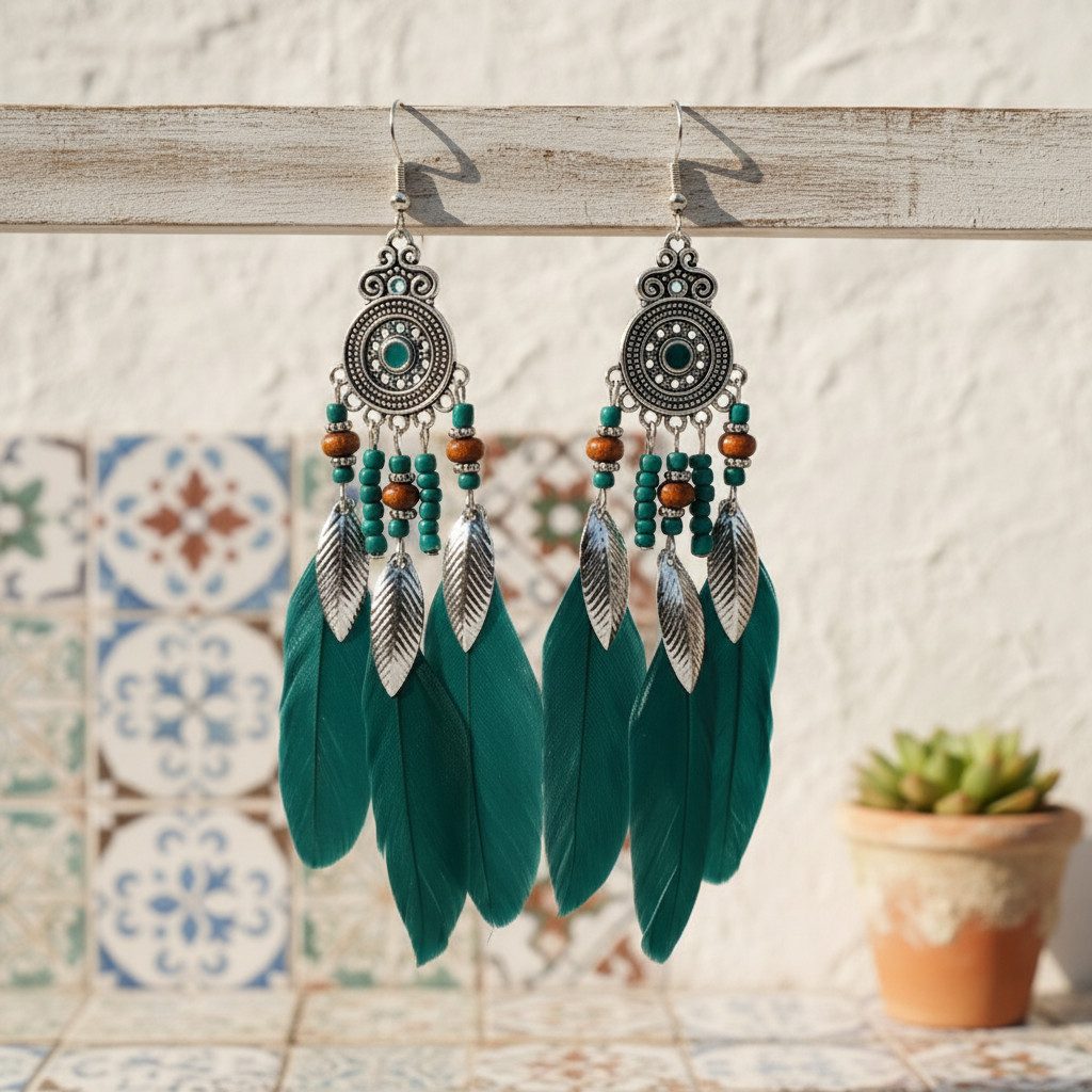 The Beauty House Ohrring-Set Vintage Ethno Boho Ohrringe Damen – Edelstein Ohrhänger Schmuck