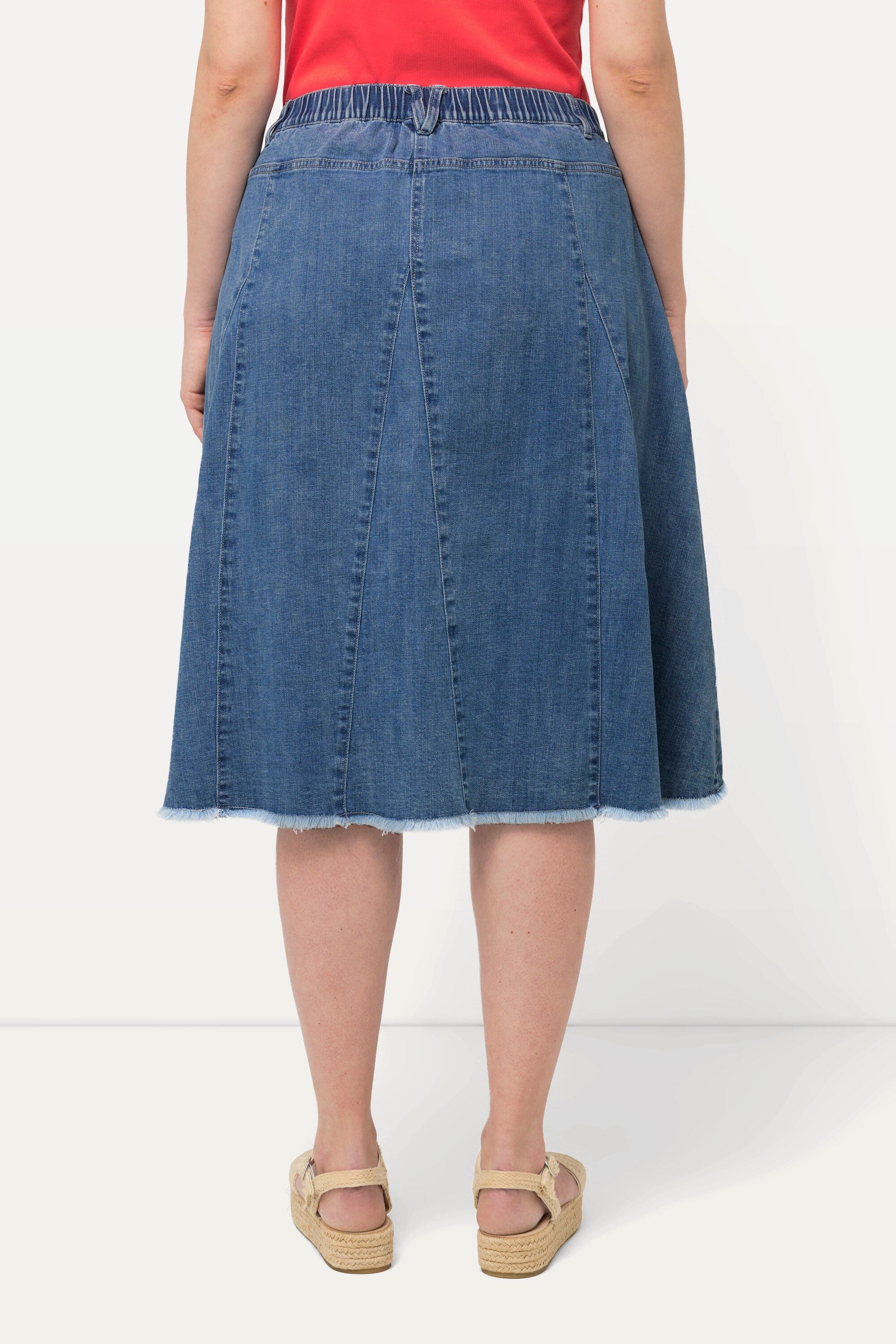 Ulla Popken Jeansrock Jeansrock Godetfalten A-Linie Fransensaum