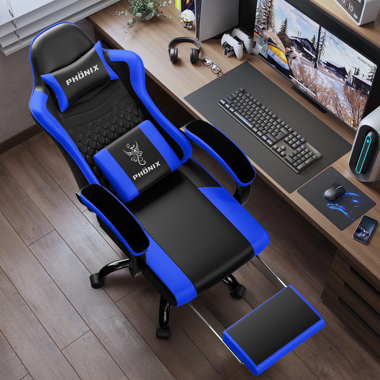 Adormii Gaming-Stuhl Gaming Stuhl ergonomisch Gaming Chair Bürostuhl verstellbare (Gaming Stuhl mit verstellbaren Lendenkissen, Armlehne und Kopfstütze, Gamer Stuhl Bequeme Sitzkissen), gepolsterter Gaming-Stuhl, bis 150 kg Belastbarkeit
