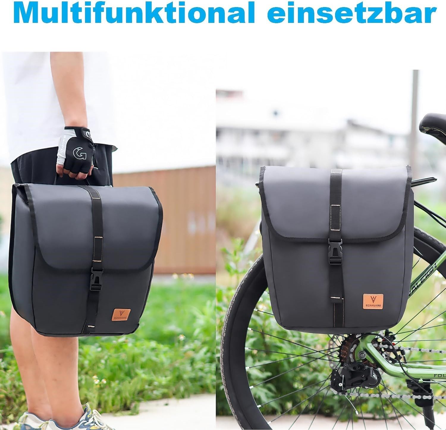 inschimmer Fahrradtasche 2 in 1 Fahrradtasche 27L Gepäckträgertasche Wasserdicht Tragetasche