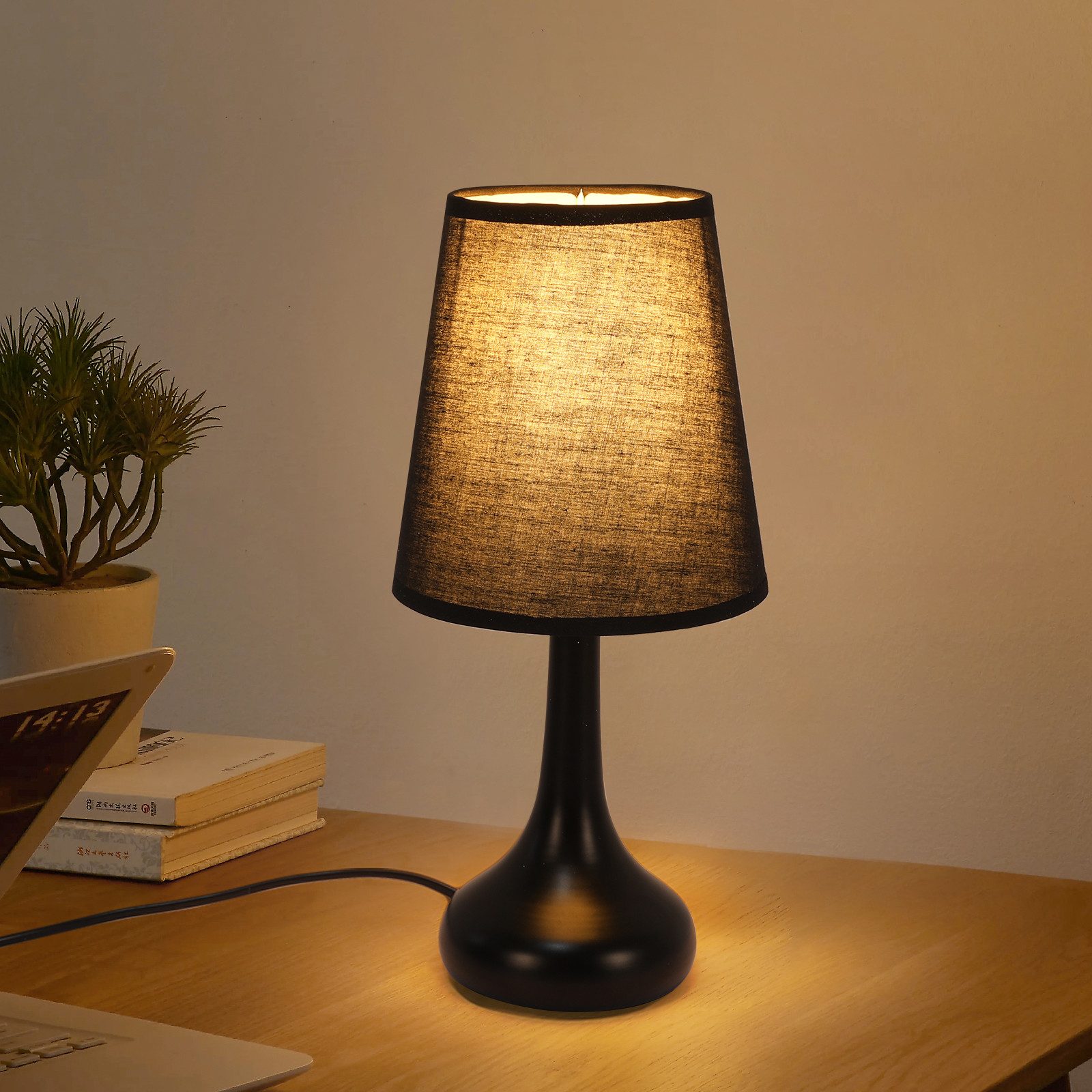 Riserva Schreibtischlampe Tischlampe Schwarz E27 Retro Stoffschirm mit Schalter