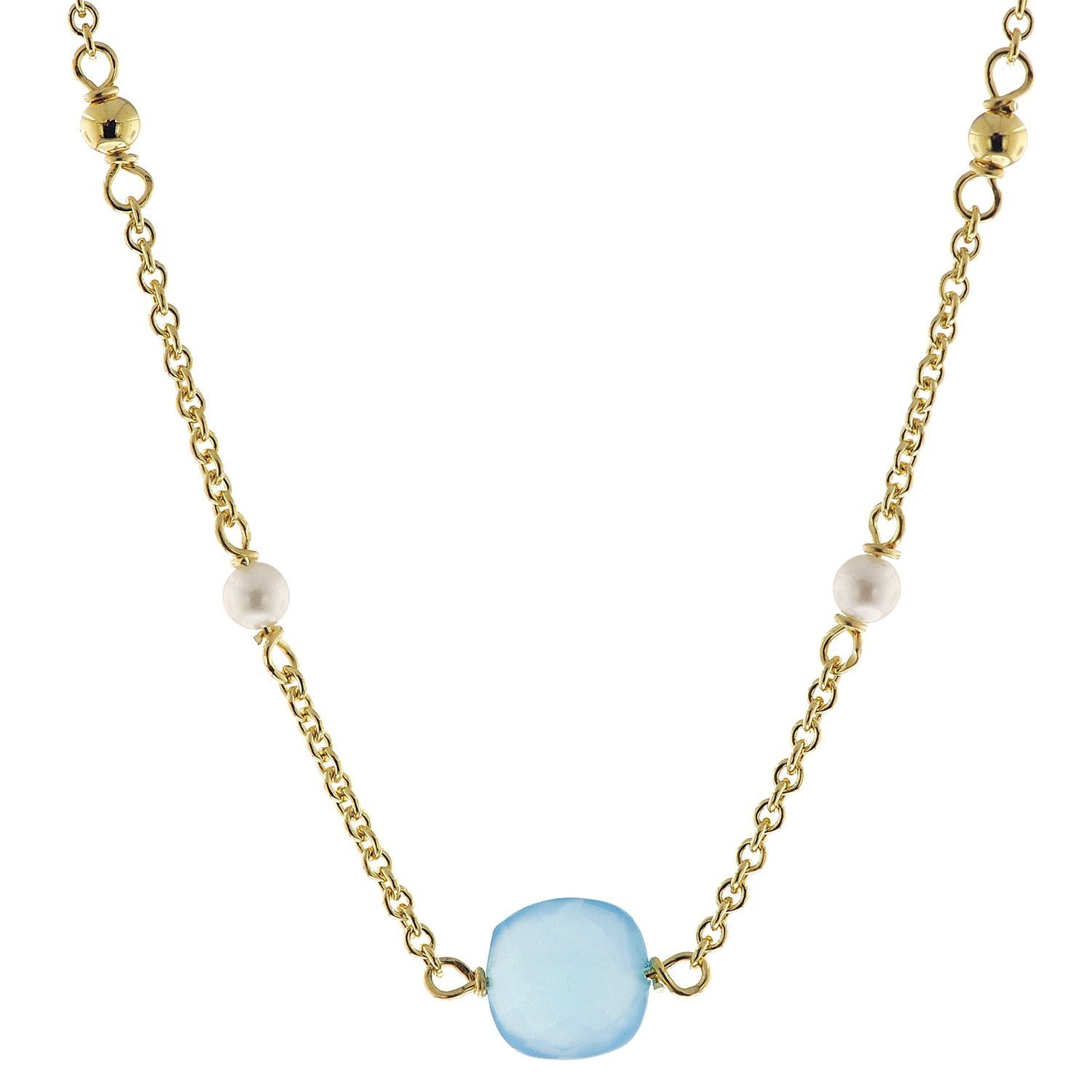 trendor Collier Damen-Gold auf Silber 925 mit Chalcedon