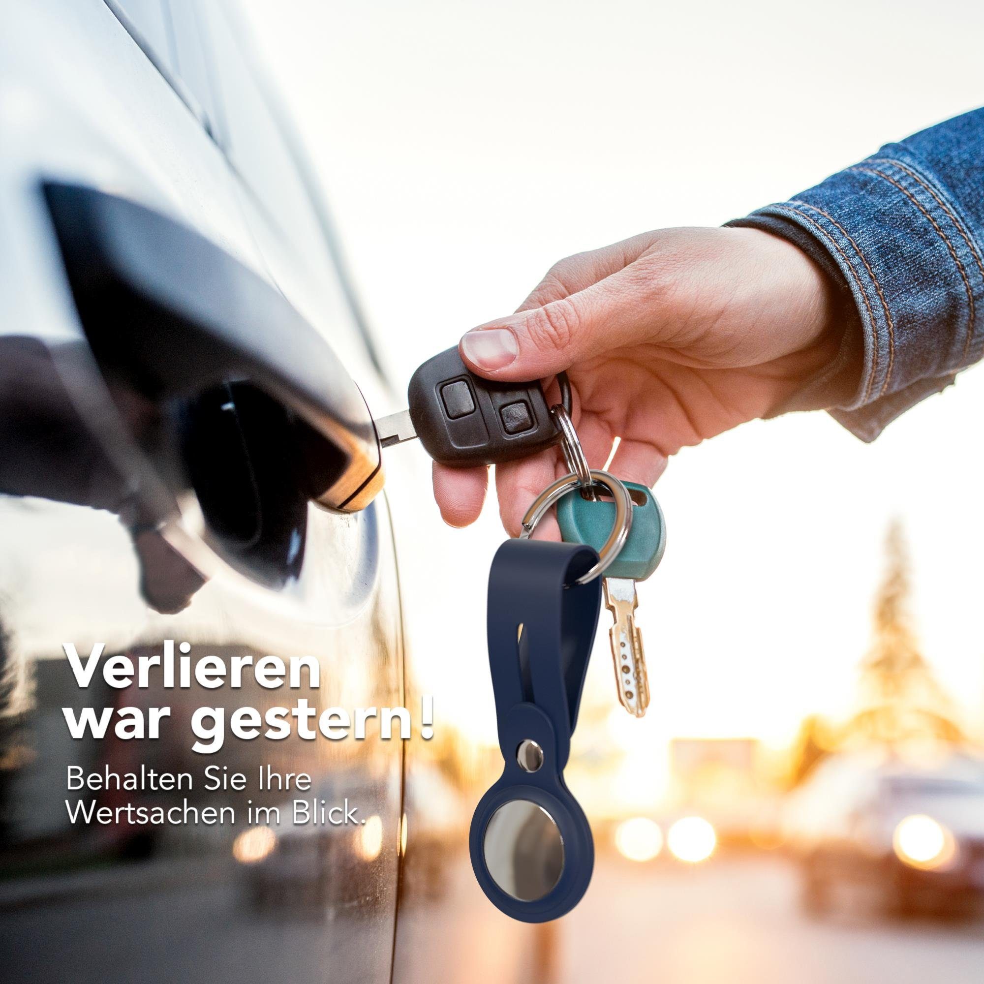 EAZY Blau CASE Kratzfeste Airtags Anhänger Nacht aus Silikon Apple Schlüsselanhänger Schlüsselring Hülle kompatibel mit Tasche AirTag,