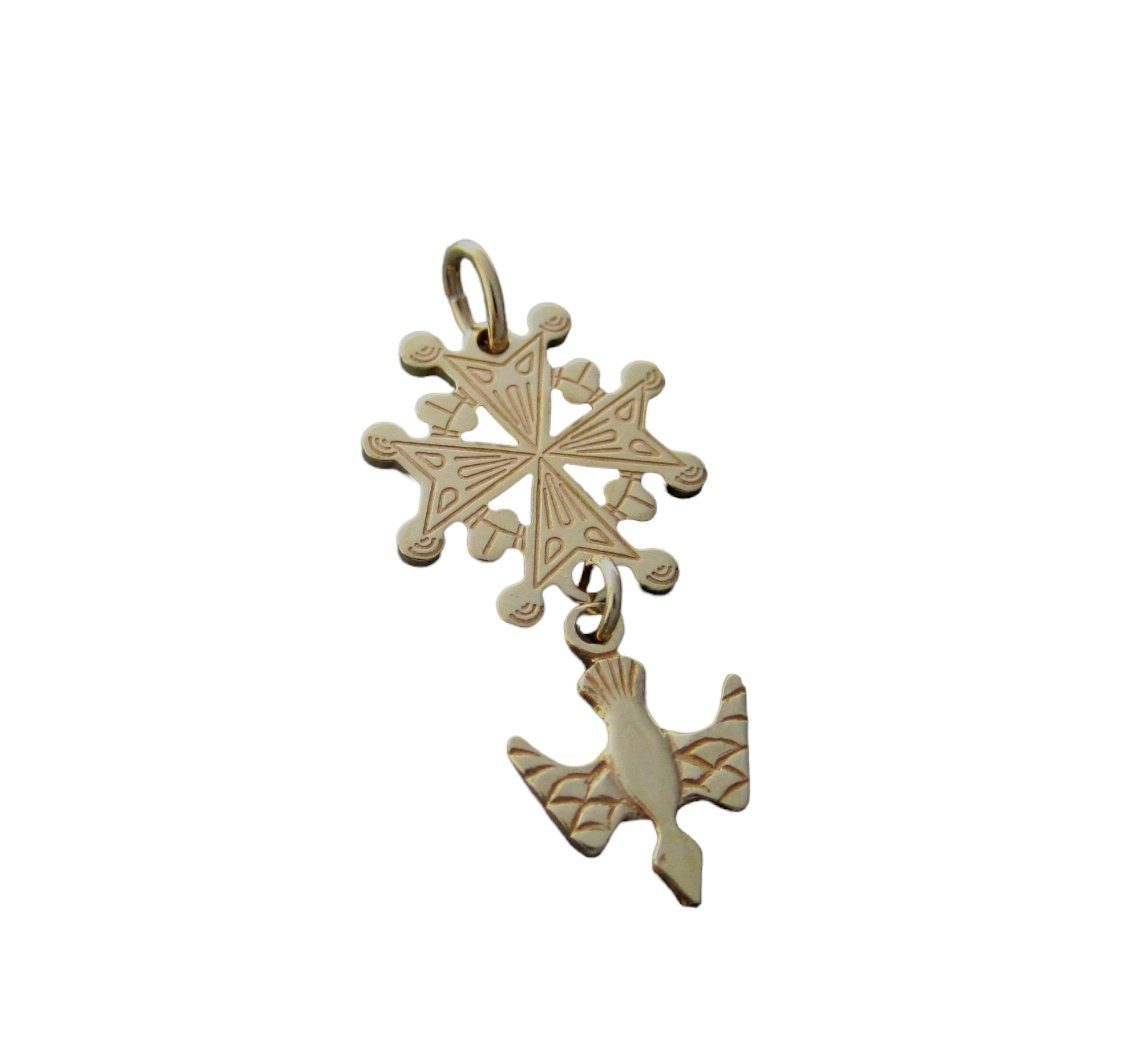 NICEANDnoble Kettenanhänger 585er Gold Gelbgold 14 Karat Anhänger Hugenottenkreuz, Goldschmuck für Damen und Herren