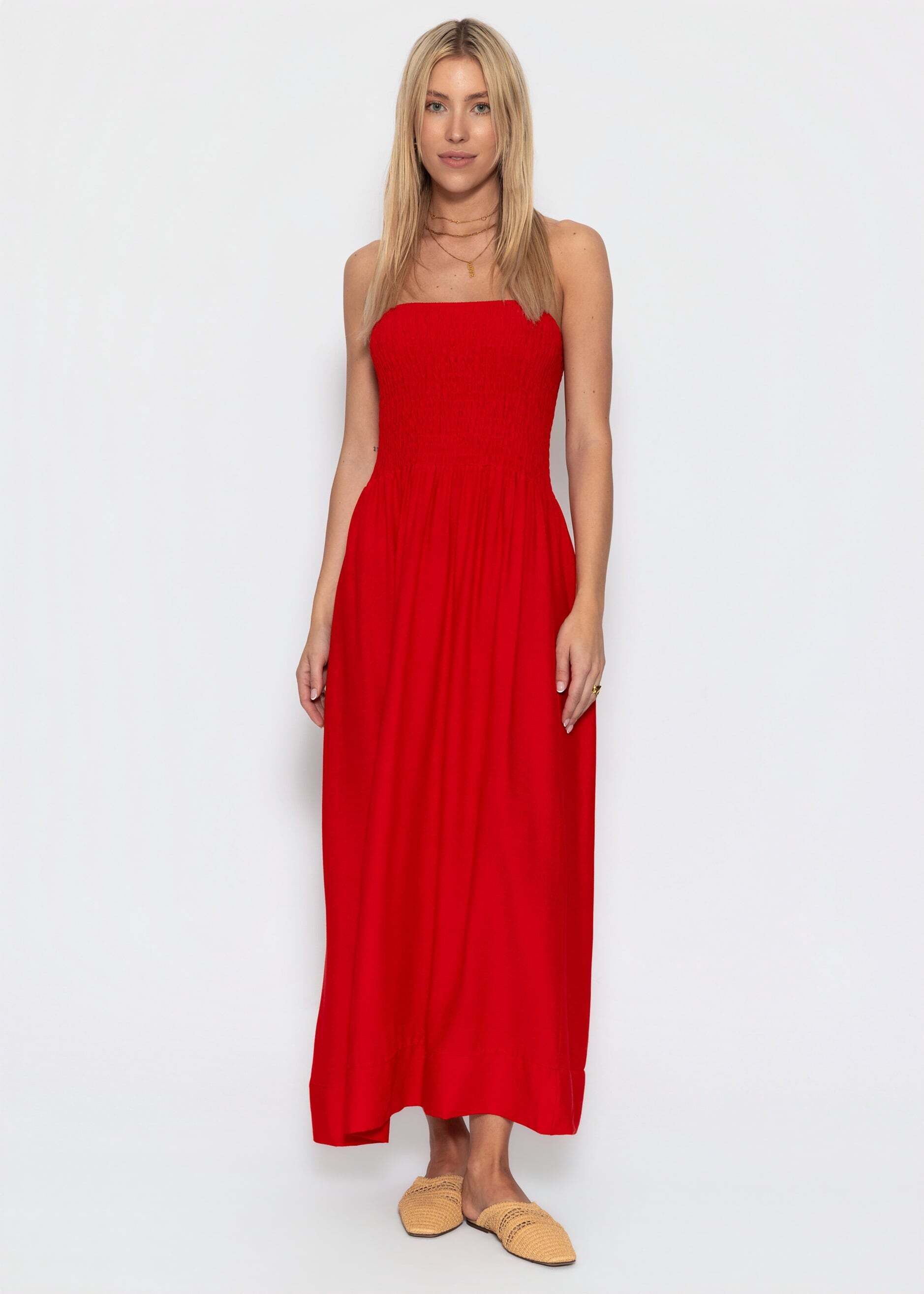 SASSYCLASSY Maxikleid Bandeau Kleid für Damen Elegantes Maxikleid mit elastischem Oberteil und fließendem Rock