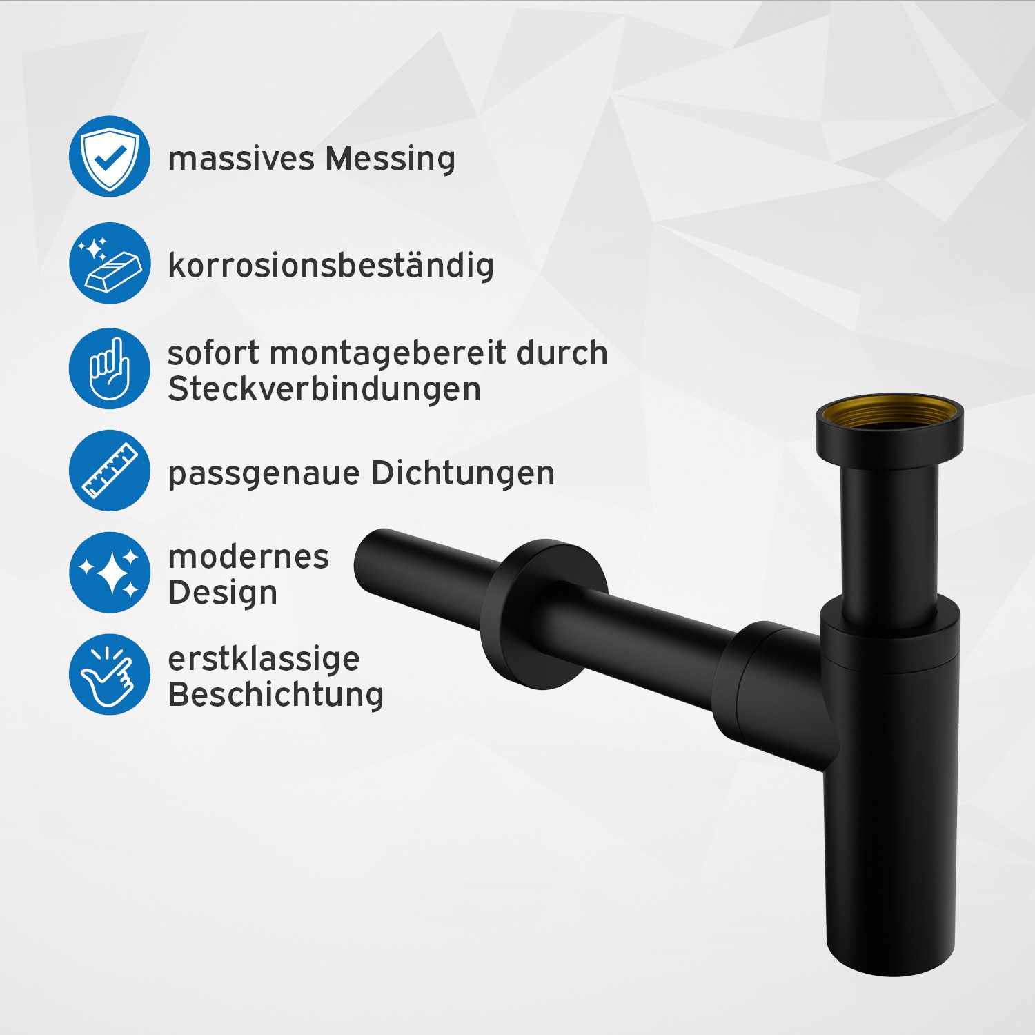 kör4u Siphon kör4u Design Siphon 1 1/4"x32mm universal rund schwarz matt – Bild 4 von 5