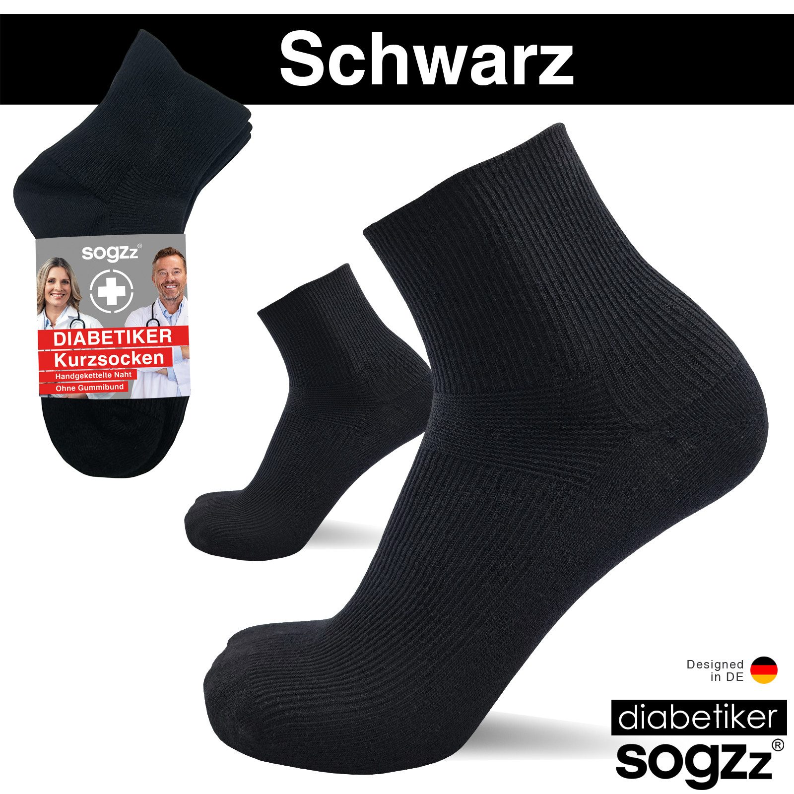 sogzz Diabetikersocken 6-12 Paar Kurzsocken ohne Gummi ohne Naht 80% Baumwolle Damen Herren (Diabetiker Socken kurz ohne Gummibund, 6-Paar)