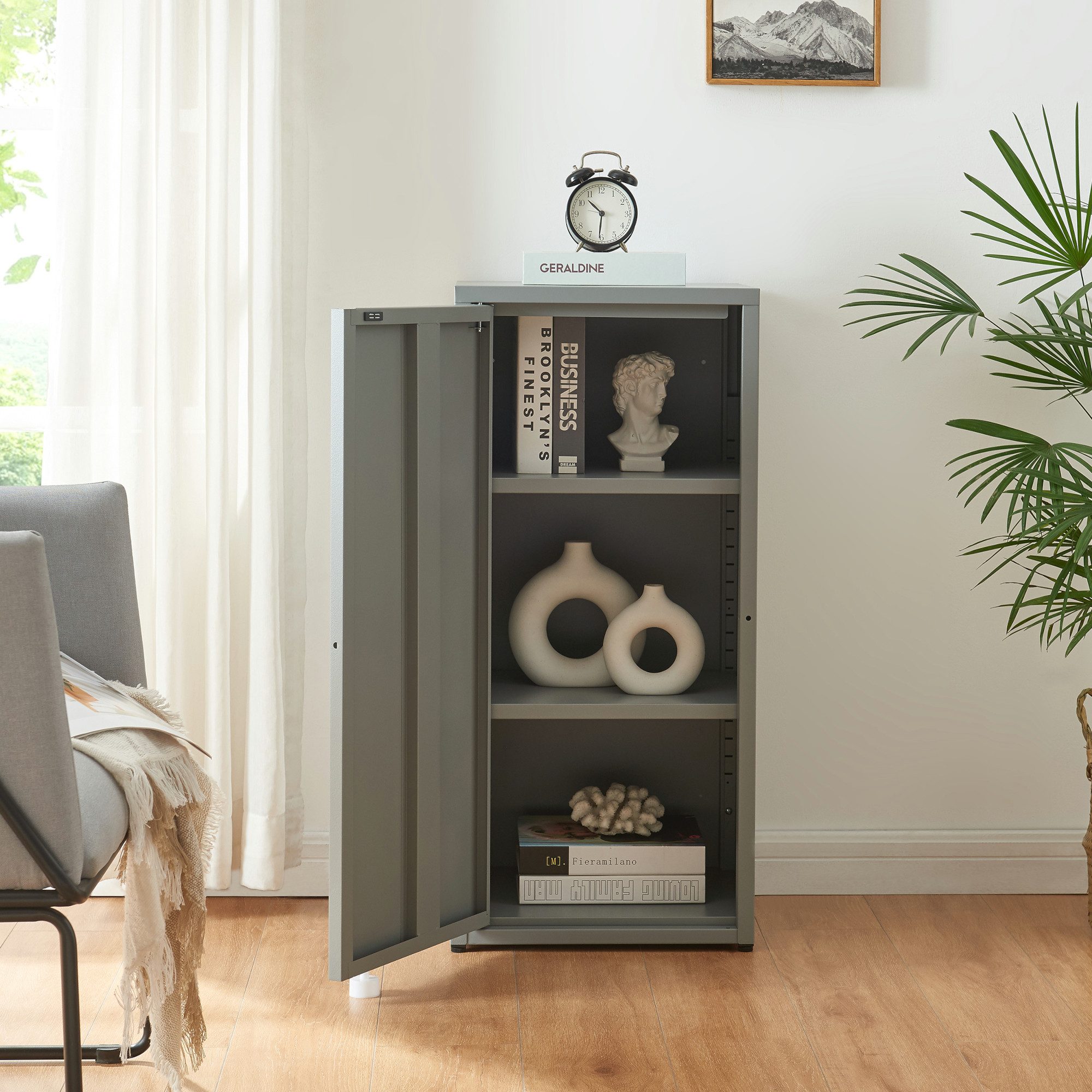 en.casa Mehrzweckschrank »Burlöv« mit 1 Tür und 2 Ablagen 88x40x35 cm Grau