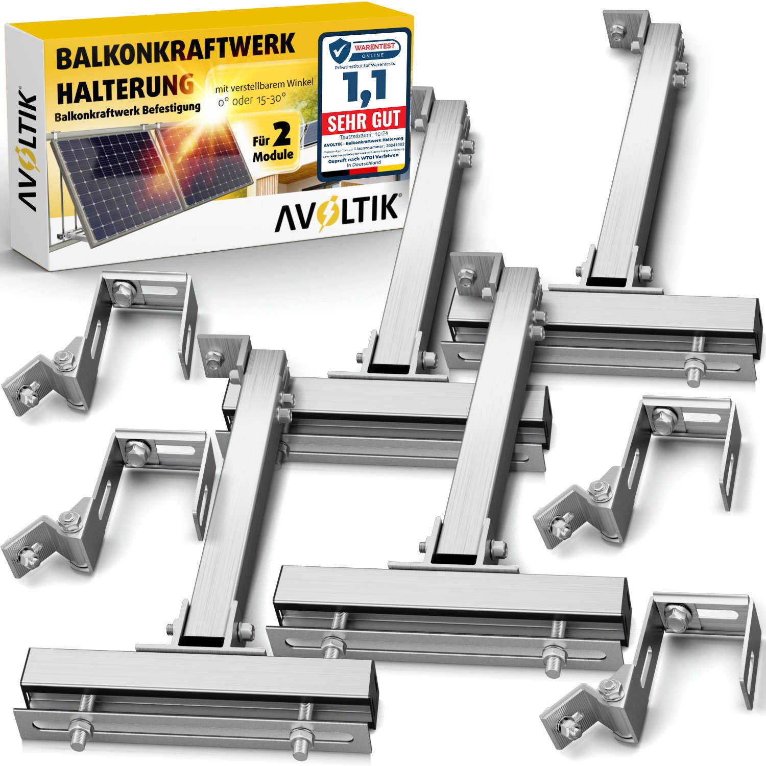 avoltik Solarmodul-Halterung Solarmodul Halterung Alu Aufständerung für Photovoltaik Winkel eckig, (Balkonhalterung 1er oder 2er zur Auswahl, Balkonhalterung 1er oder 2er zur Auswahl, Farbe silber)