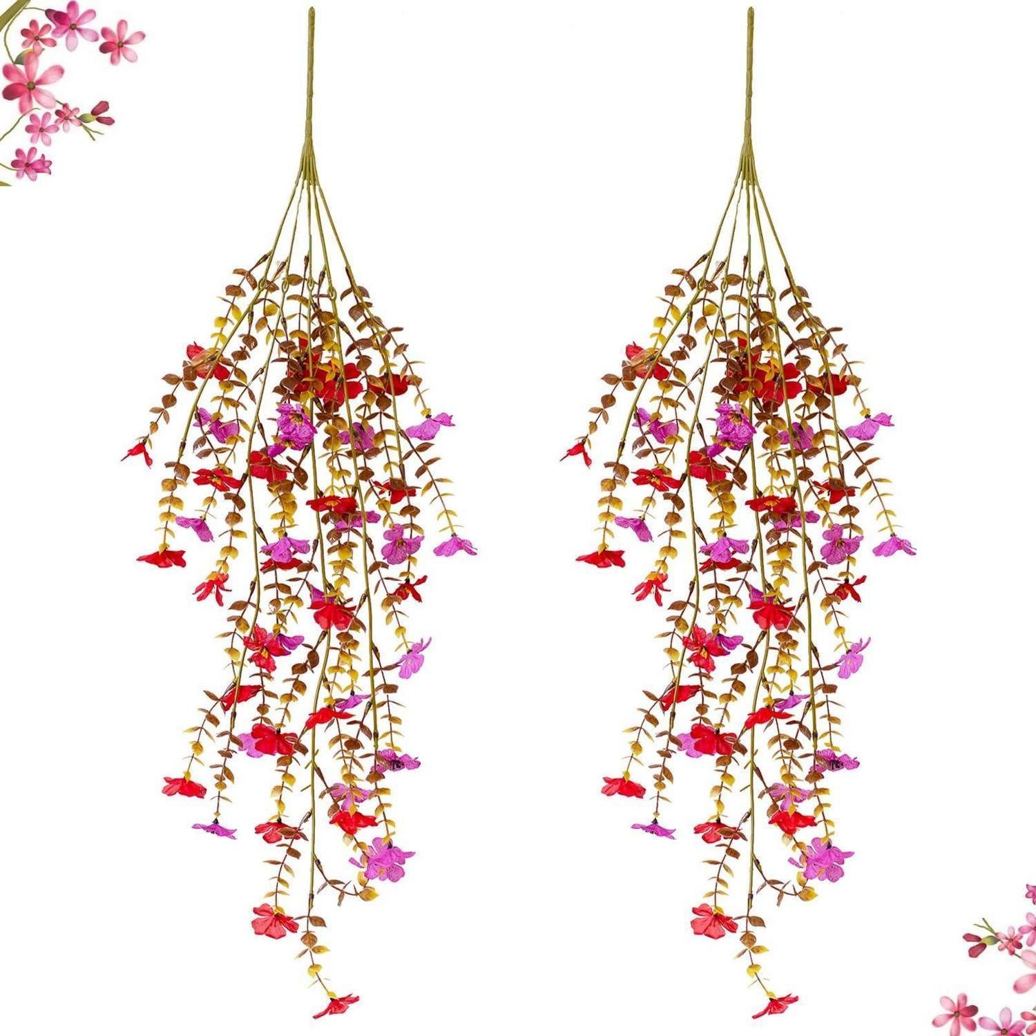 Kunstblume Hängepflanze Künstlich 2 Stück 75cm Rosa/Dunkelrotbraun, LuxusKollektion, Höhe 4 cm