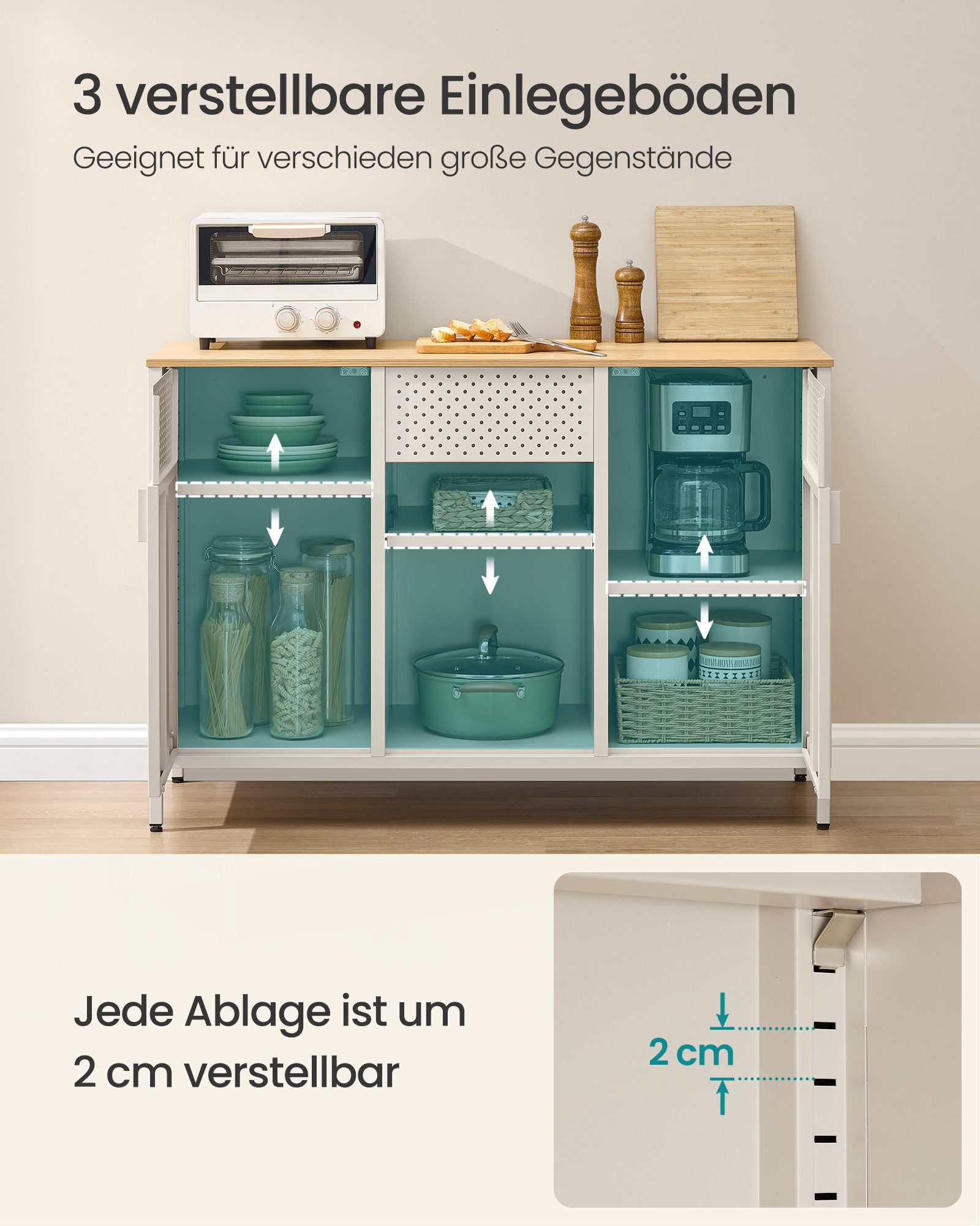 SONGMICS Aktenschrank Metallschrank, Schrank mit Doppeltür, Sideboard (Metallschrank, Schrank mit Doppeltür, Sideboard, Stahlgestell, vintagebraun-mattschwarz)  – Bild 4 von 5