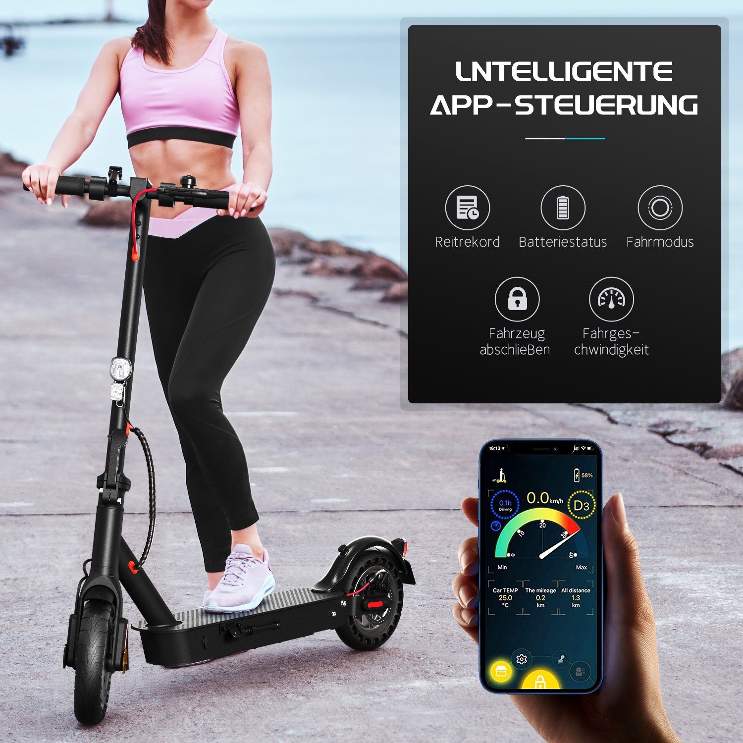 LETGOSPT Scooter E-Scooter mit Scooter Wabenreifen Erwachsene Straßenzulassung W, Elektroroller E-scooter Aluminium Stück km/h, Zoll 40km ABE, Reichweite, 500,00 für Faltbarer 20,00 2 bis Elektro 10