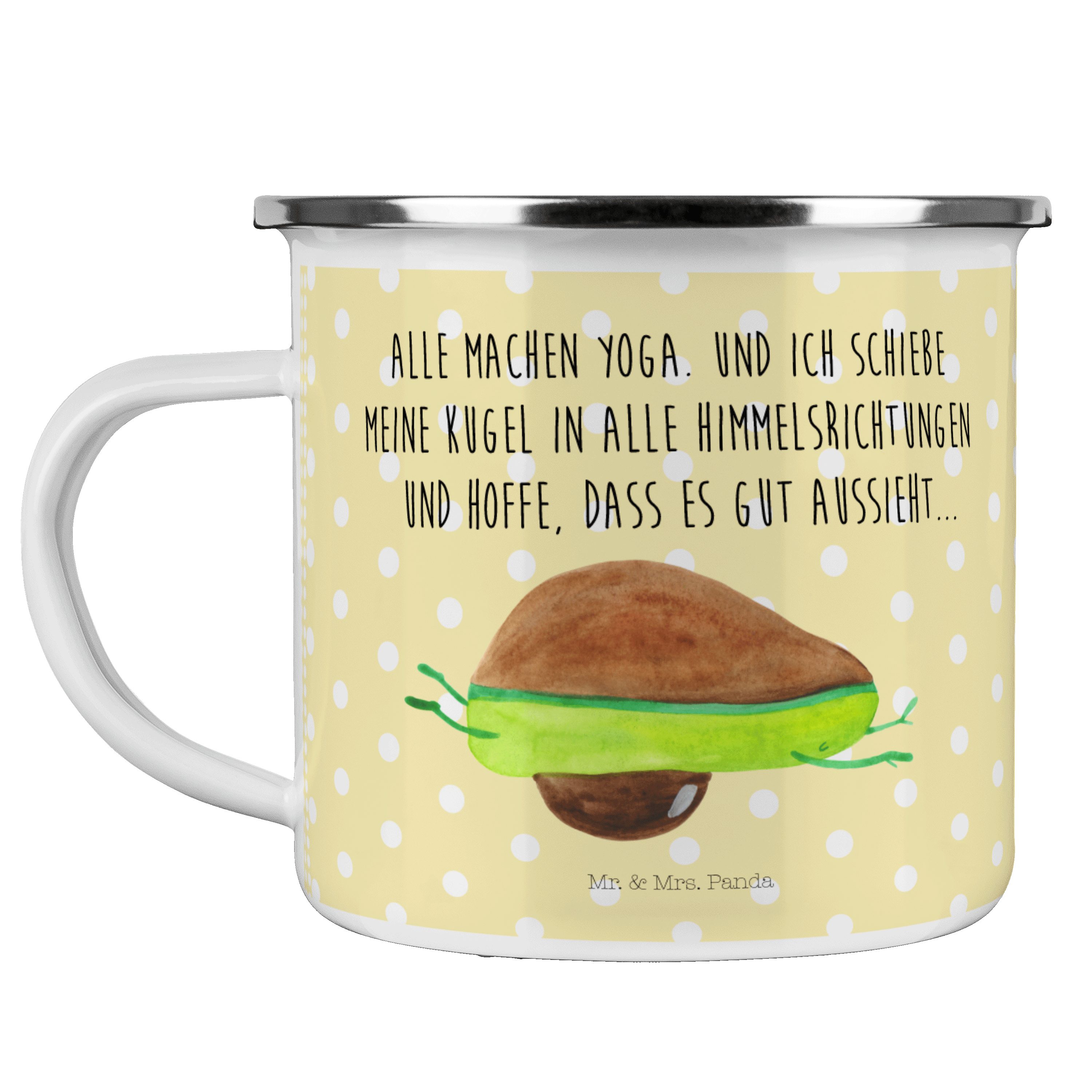 Mr. & Mrs. Panda Becher Avocado Yoga - Gelb Pastell - Geschenk, Vegan, Avocado Yoga Vegan, ba, Emaille