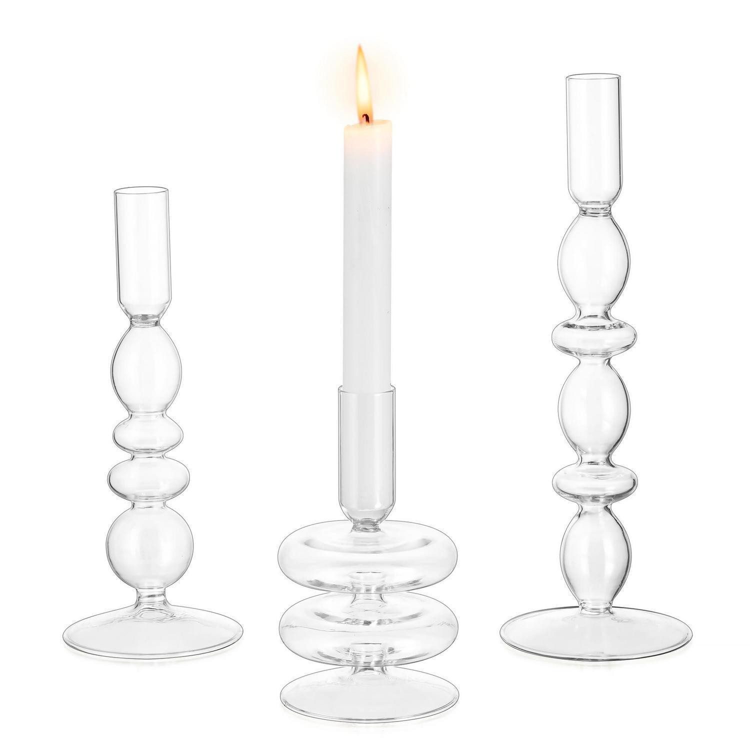 LuxusKollektion Kerzenständer Kerzenhalter Glas 3er Set Klar (3 St)