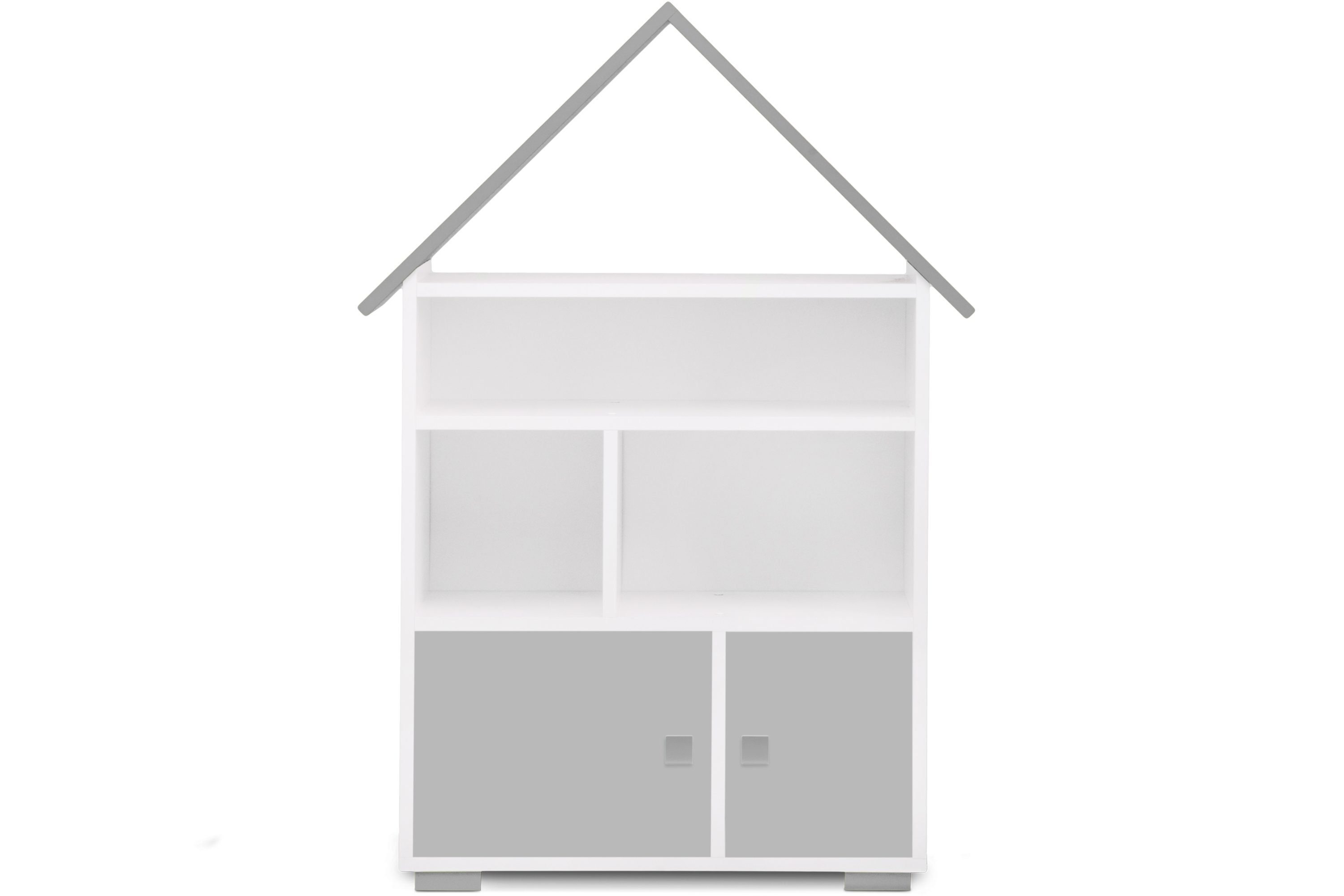 Bücherregal Türen PABIS, Hausform, in Kinderregal Tür, mit Pastellfarben weiß/grau mit Bücherregal Konsimo