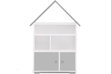 Konsimo Kinderregal Bücherregal mit Türen PABIS, Bücherregal mit Tür, Hausform, in Pastellfarben
