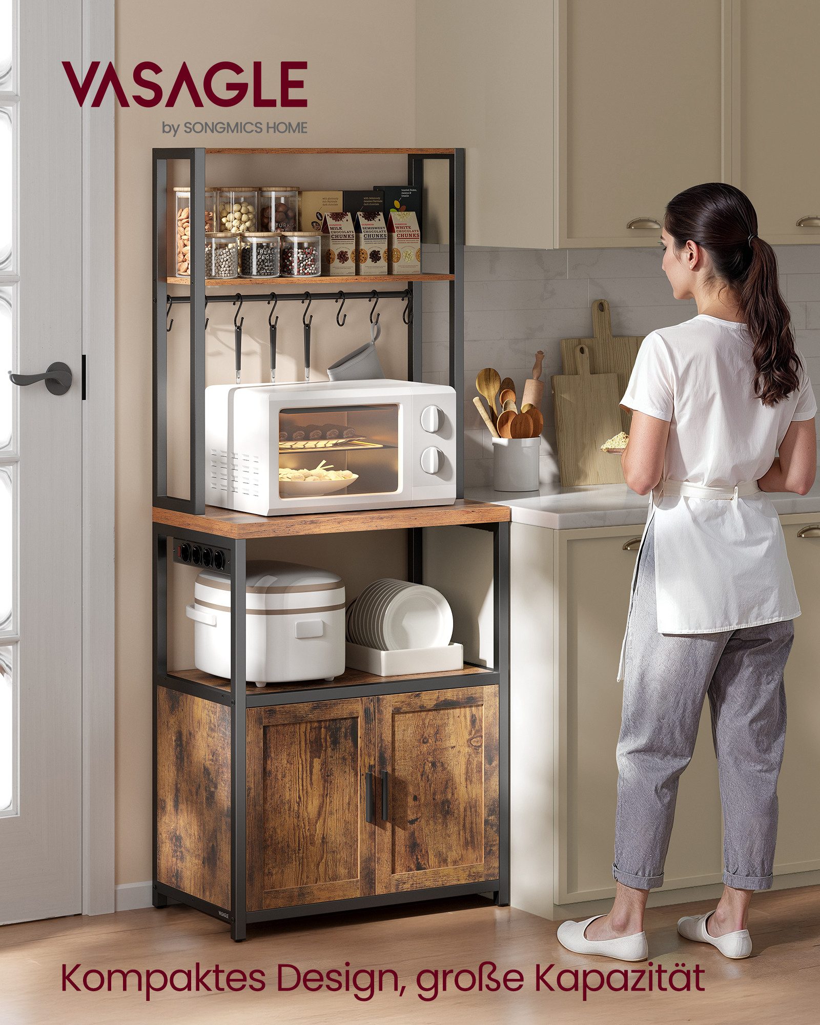 VASAGLE Standregal, Küchenregal mit Steckdosen, 90 cm hoher Arbeitsplatte, günstig online kaufen