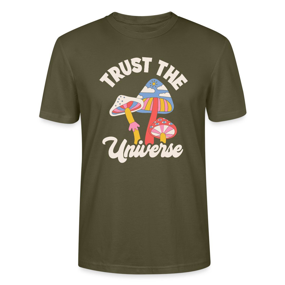 Spreadshirt T-Shirt Trust The Universe Buntes Retro Pilz Motiv Unisex Bio T günstig online kaufen