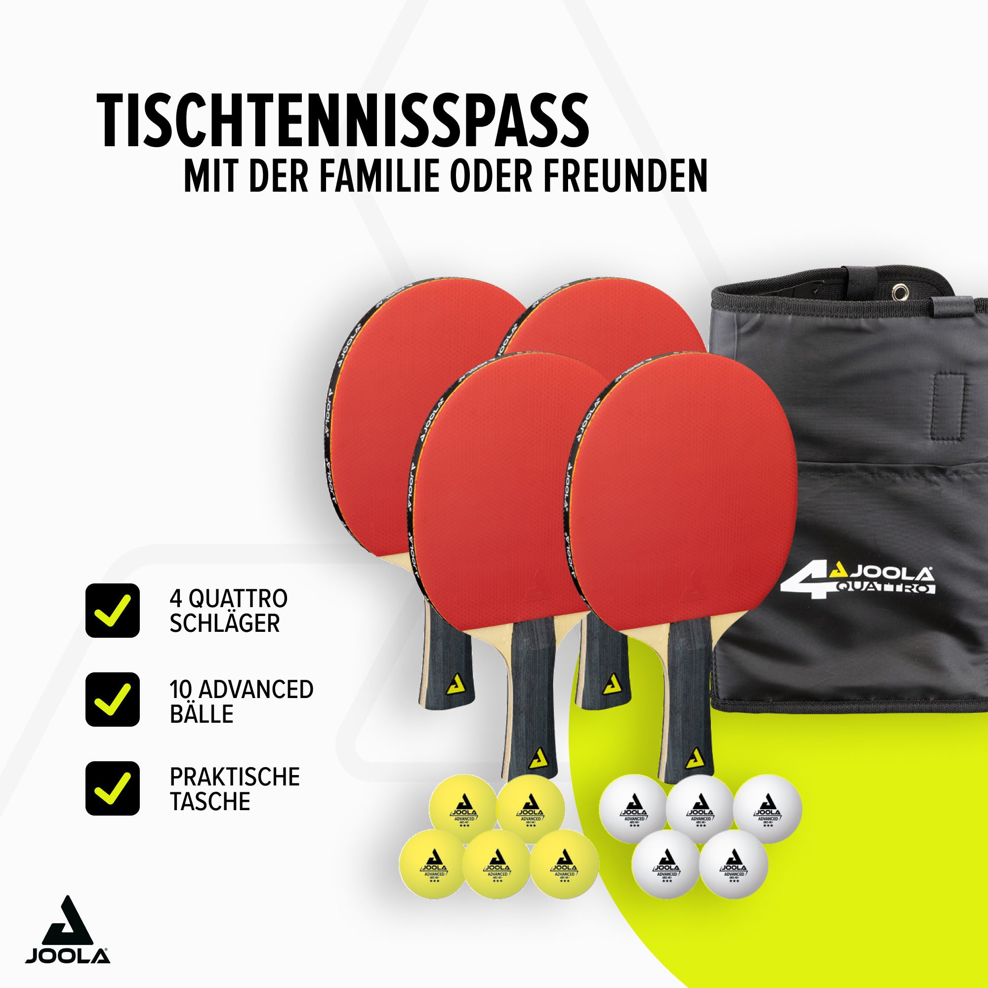 Joola Tischtennisschläger Tischtennis-Set Quattro (Set, mit Bällen, mit Tasche)