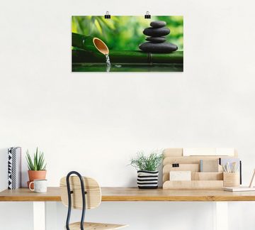 Artland Wandbild Bambusbrunnen und Zen-Stein, Zen (1 St), als Alubild, Outdoorbild, Leinwandbild, Poster, Wandaufkleber