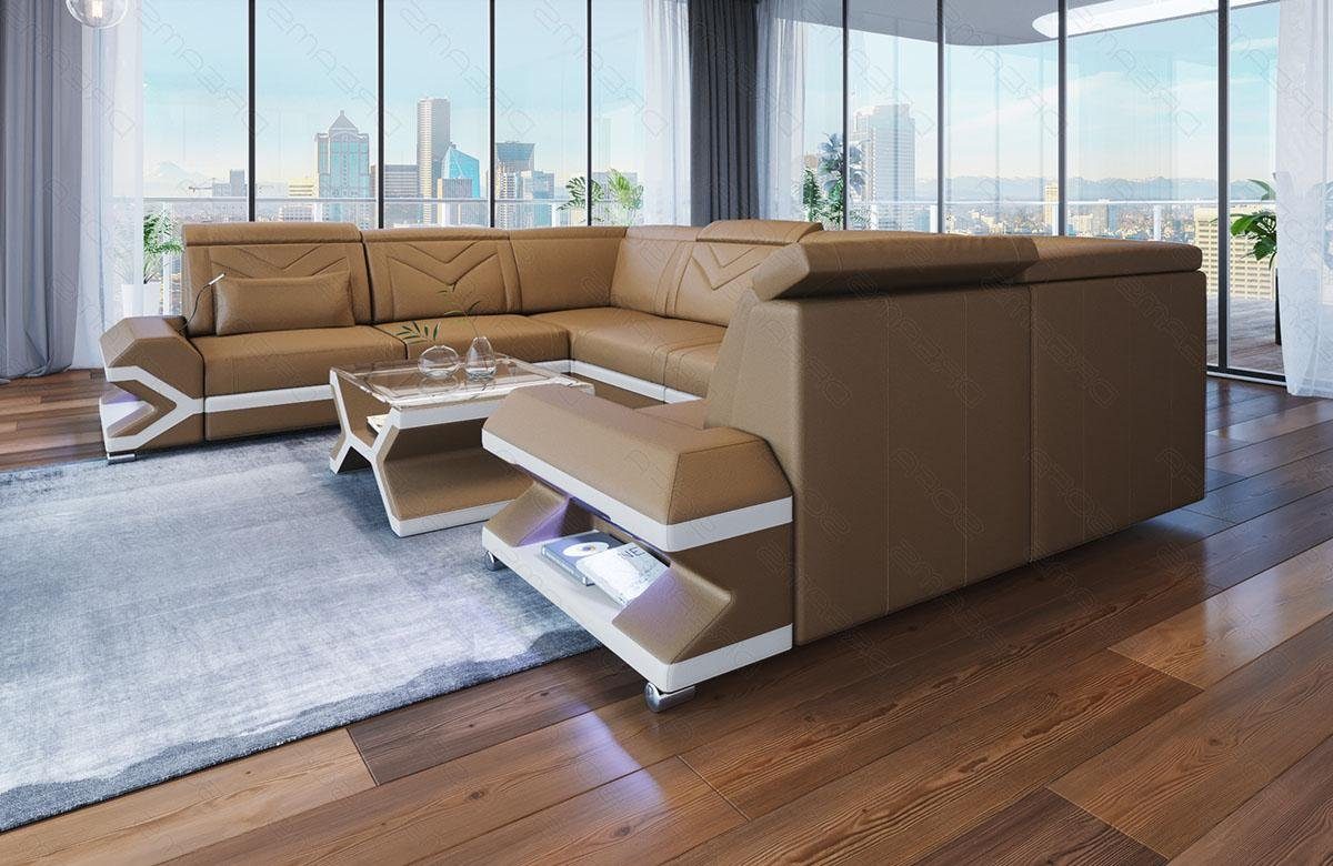 Sofa Dreams Wohnlandschaft Leder Sofa Couch Sorrento U Form Ledersofa, mit LED, wahlweise mit Bettfunktion als Schlafsofa, Designersofa