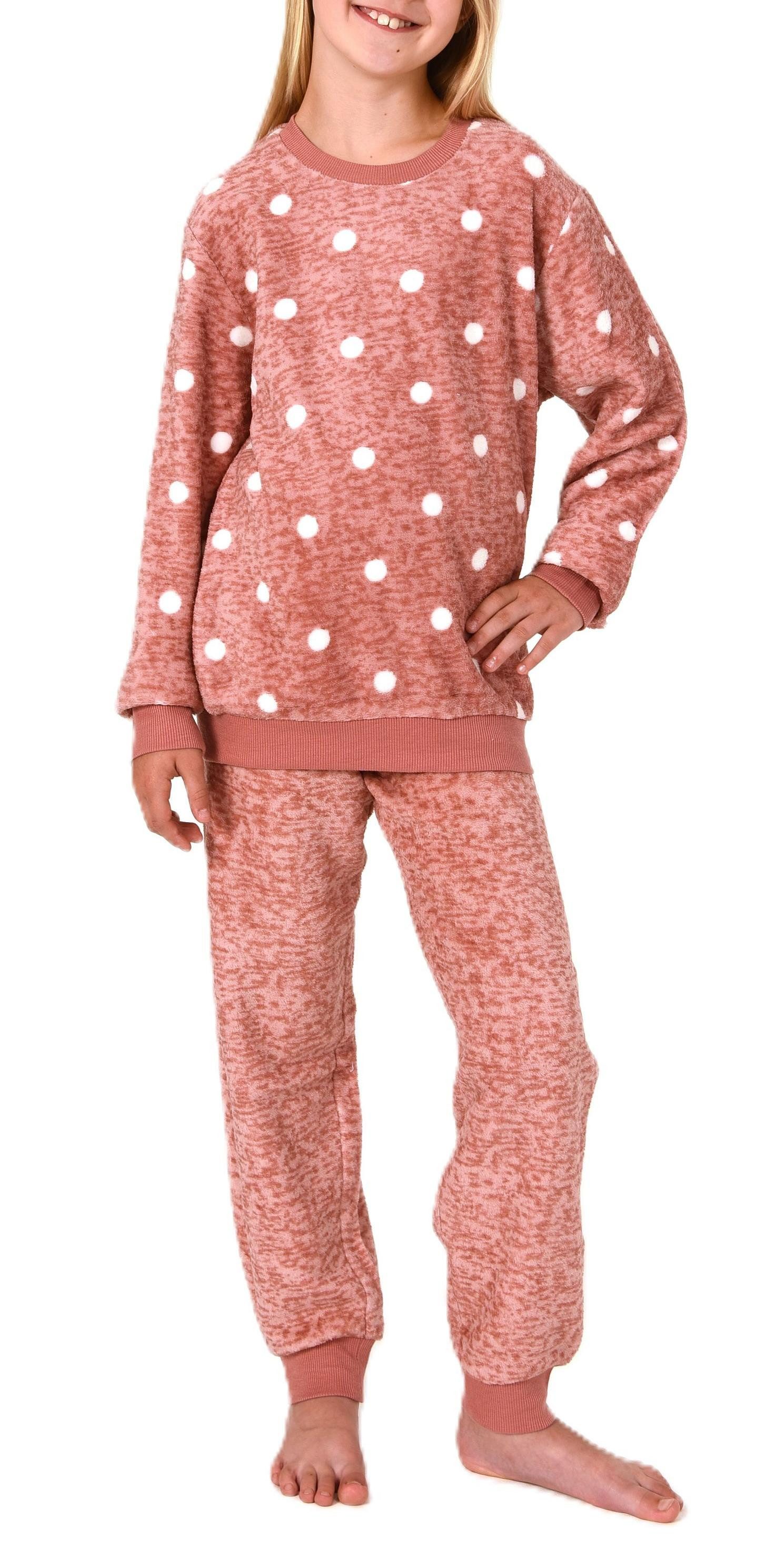 Pyjama Kuschelig warmer Mädchen Schlafanzug Pyjama aus Coralfleece mit Tupfen