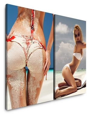 Sinus Art Leinwandbild 2 Bilder je 60x90cm Sexy Bikini Model Traumstrand Traumfrau Sommer Sonne