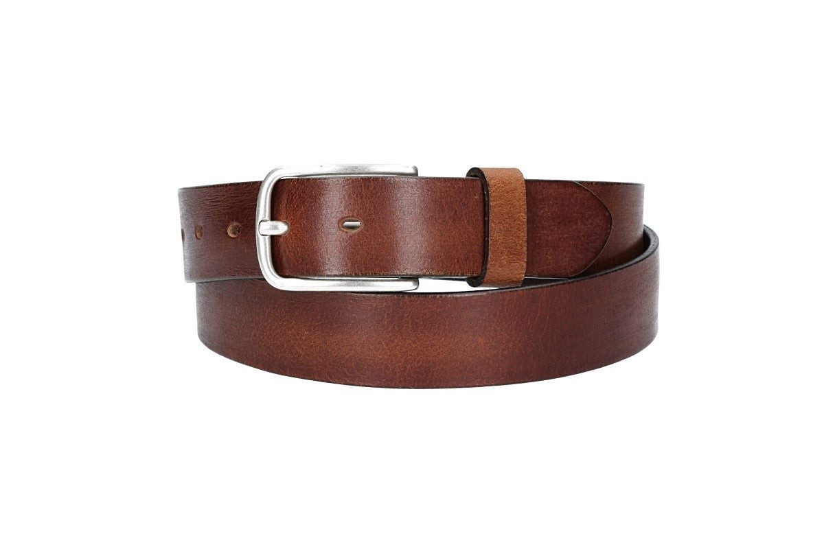 Leder Bazlen Ledergürtel Cognac 35mm mit Dornschließe in Silber (LB1161B35-640, 1-St) sehr weiches Vollrindleder