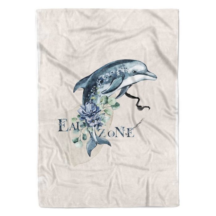 Sinus Art Handtücher Handtuch Strandhandtuch Saunatuch Kuscheldecke Kunstvoll Ozean Delfin Blumen Motiv Baumwolle-Polyester-Mix (1-St) Handtuch
