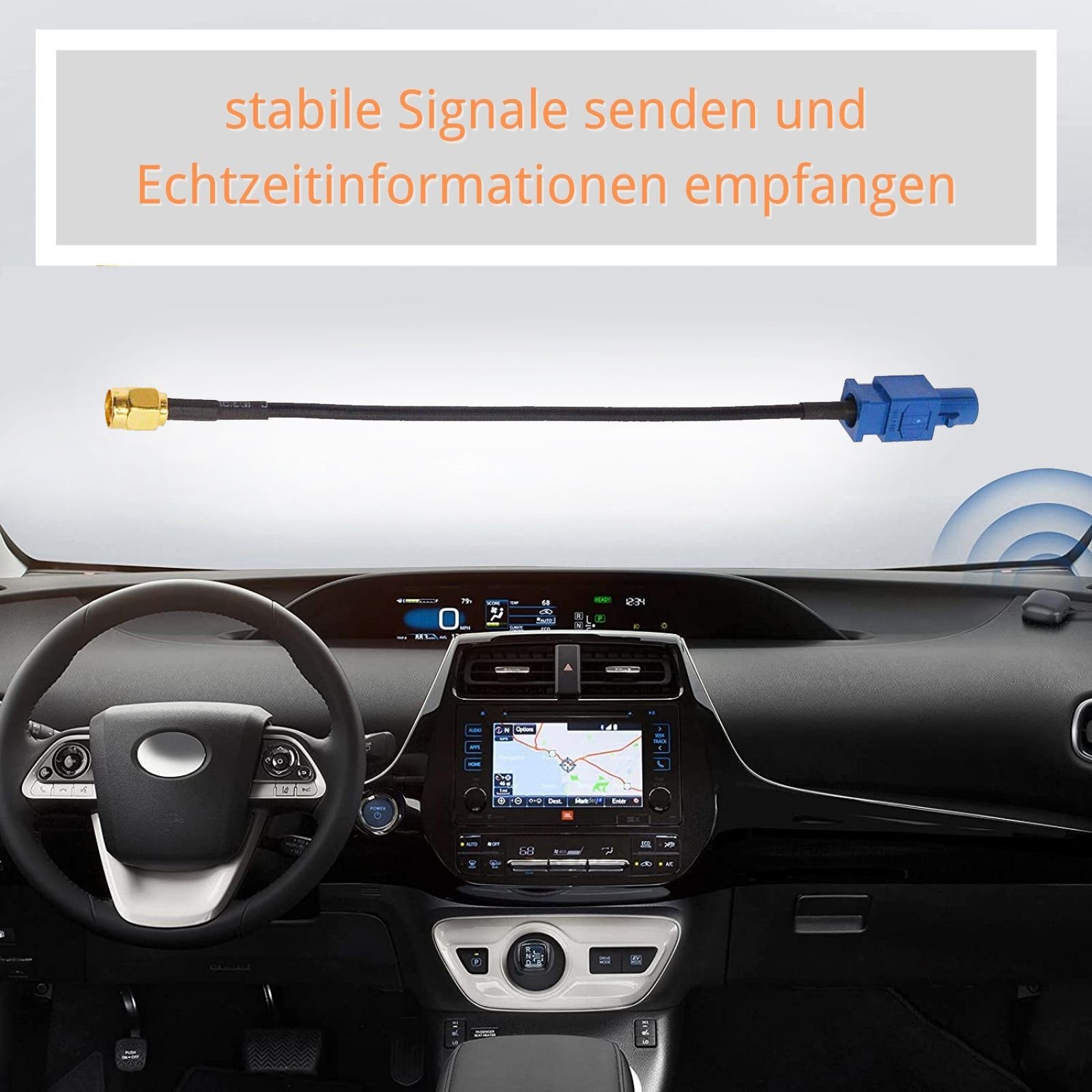 Bolwins H70 GPS Antenne Kabel SMA Adapter für Skoda (24 VW Fakra Elektro-Kabel, Stecker Audi cm) auf