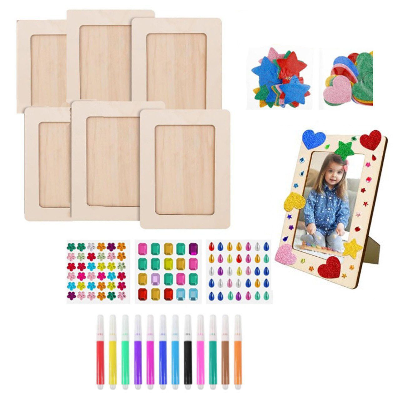 Coonoor Bilderrahmen-Set Holzrahmen zum Bemalen für Kinder, Bastelset mit G günstig online kaufen