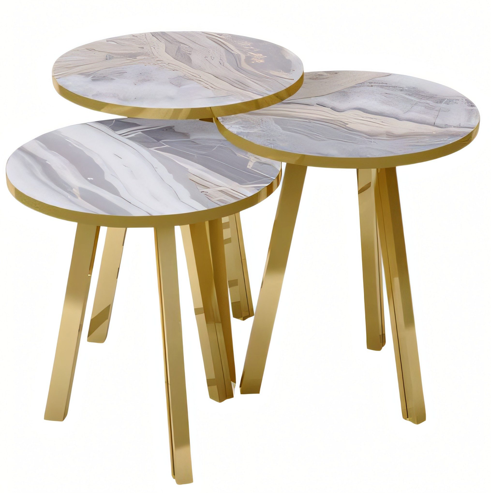 Xlmoebel Satztisch Graues Couchtisch-Set aus Holz und Metall mit eleganten Rundformen (Set, 3-teilig), Made in Europa