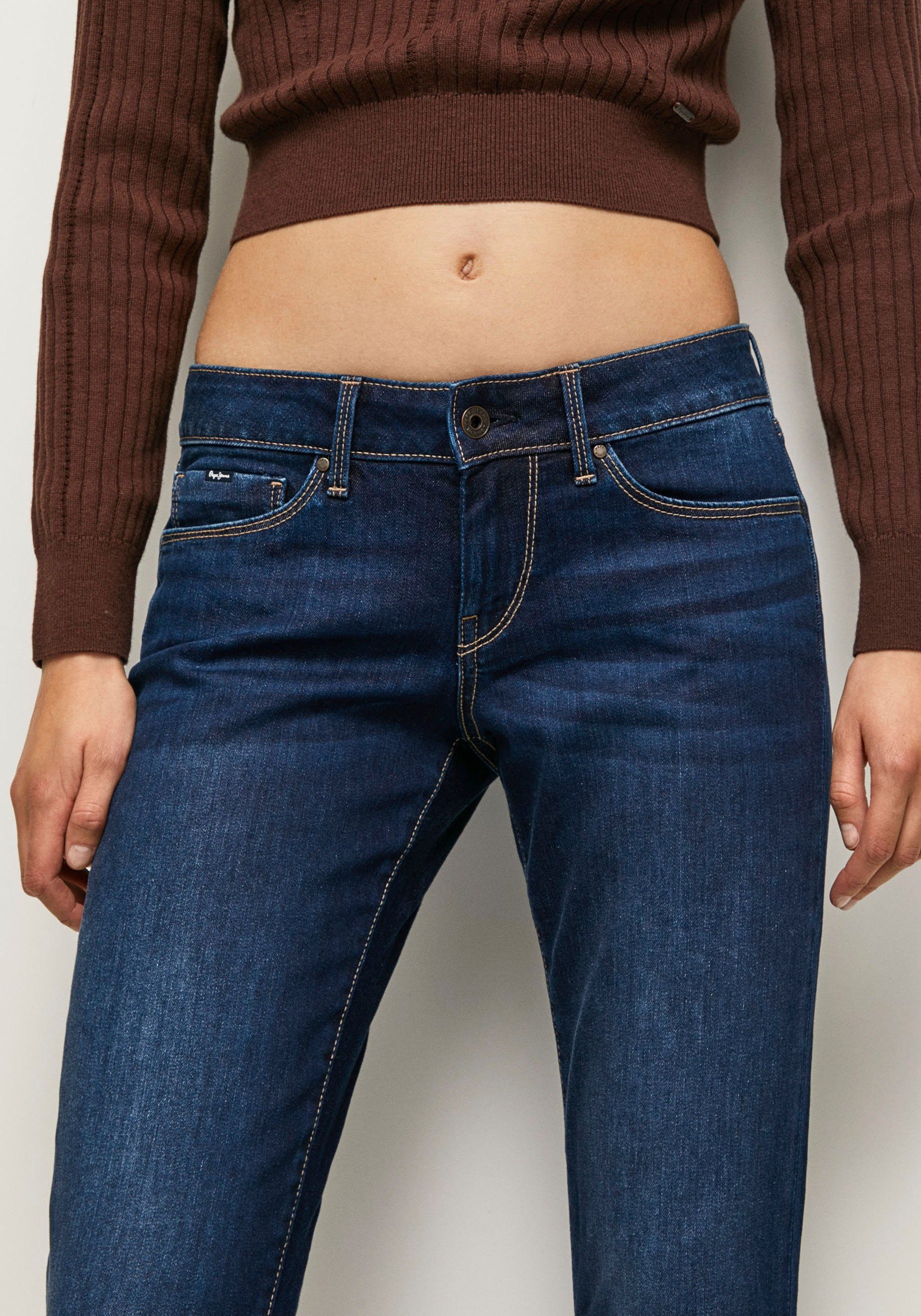 und Bund mit USED SOHO 5-Pocket-Stil Skinny-fit-Jeans Jeans im Pepe 1-Knopf Stretch-Anteil DARK