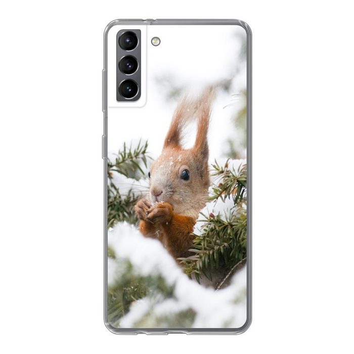 MuchoWow Handyhülle Eichhörnchen - Kiefer - Schnee Phone Case Handyhülle Samsung Galaxy S21 Plus Silikon Schutzhülle